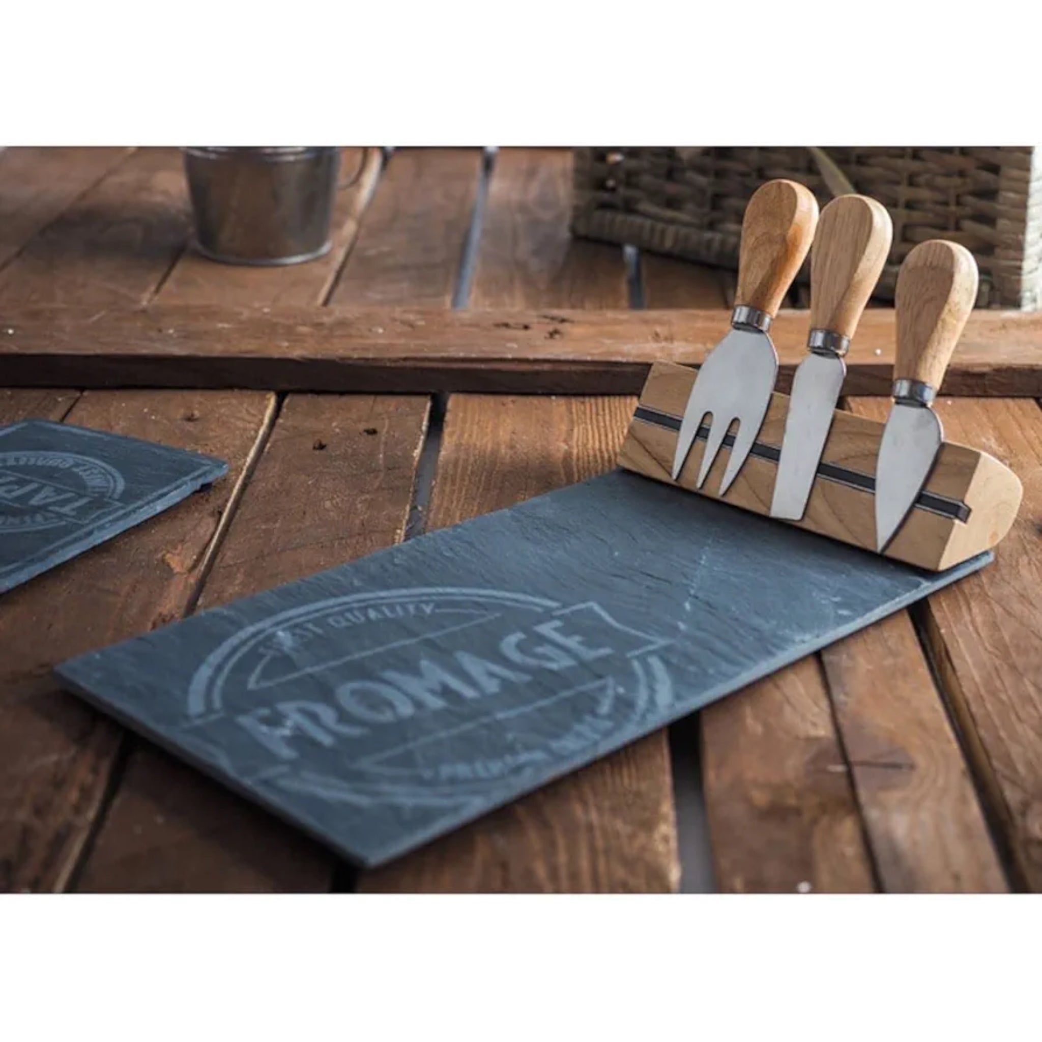 Slate Cheese Serving Board with 3pc Knife Set