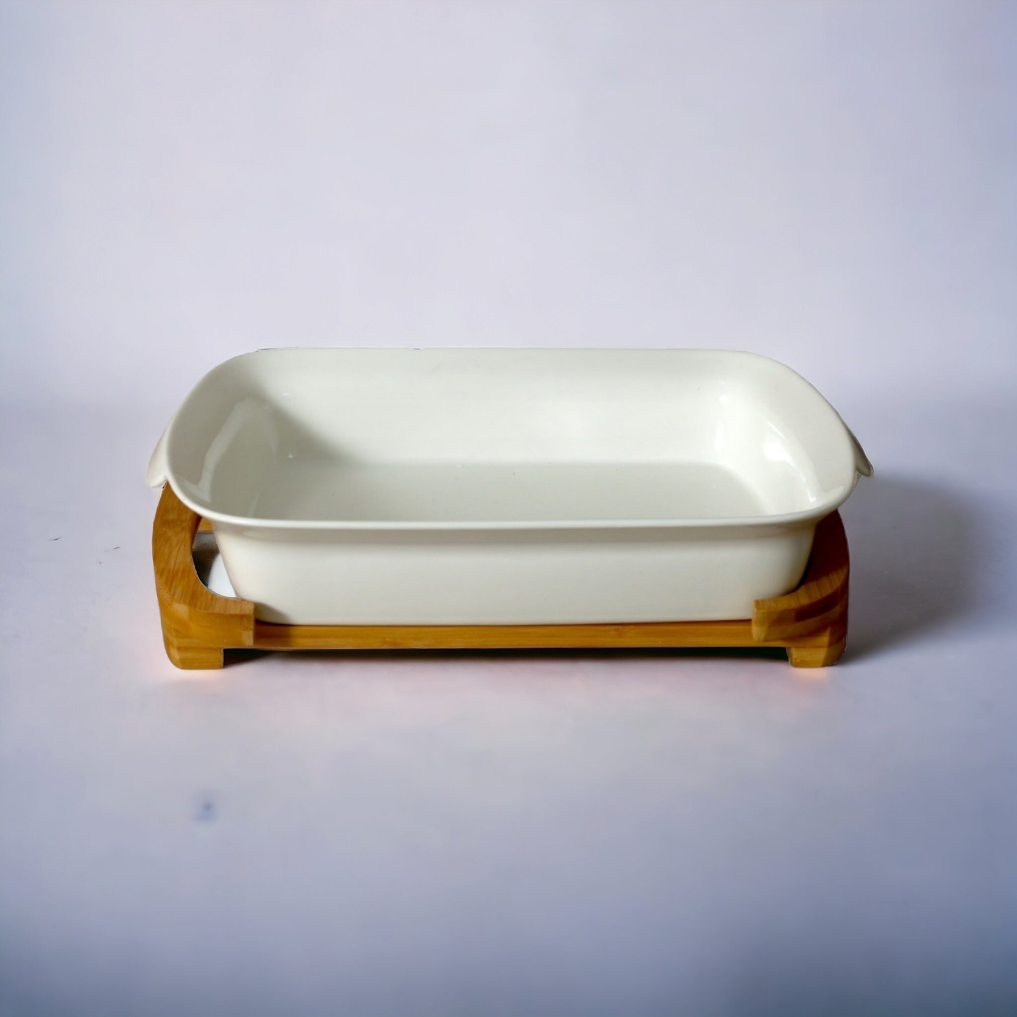 Cera Serving Platter White Rectangle Wood Stand 31x23x8cm