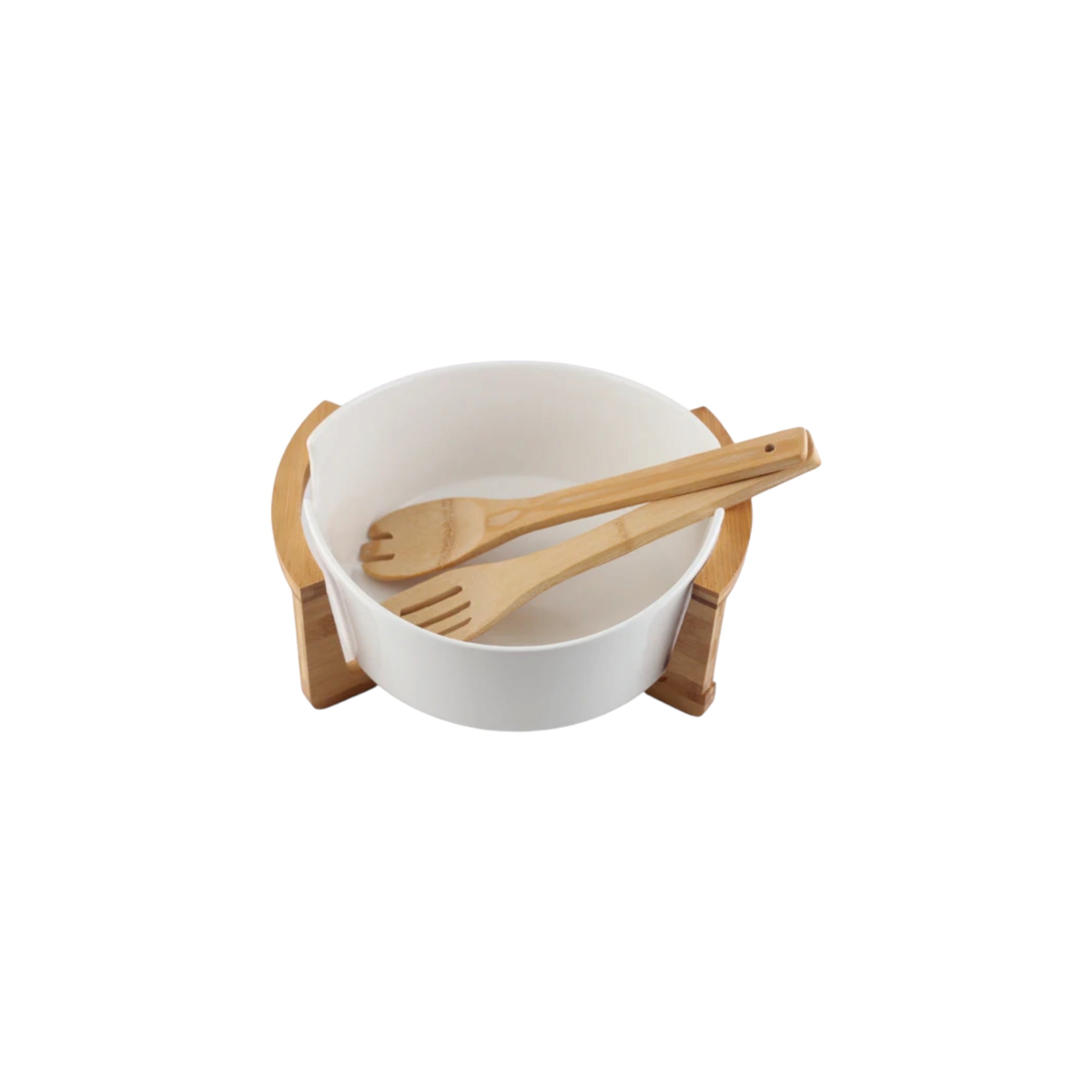 Cera Salad Bowl White Round Wooden Stand 28x12cm