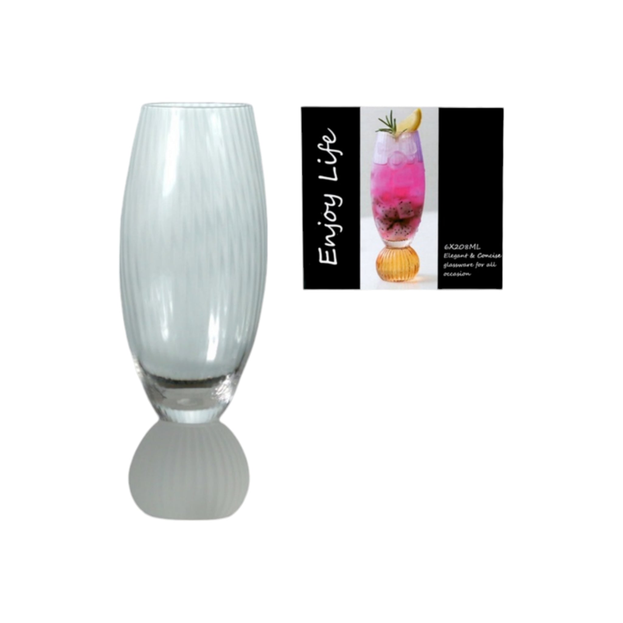 Pasabache Cocktail Ribbed Fluted Glass Goblet Tumbler 208ml Creative Design 6pack
