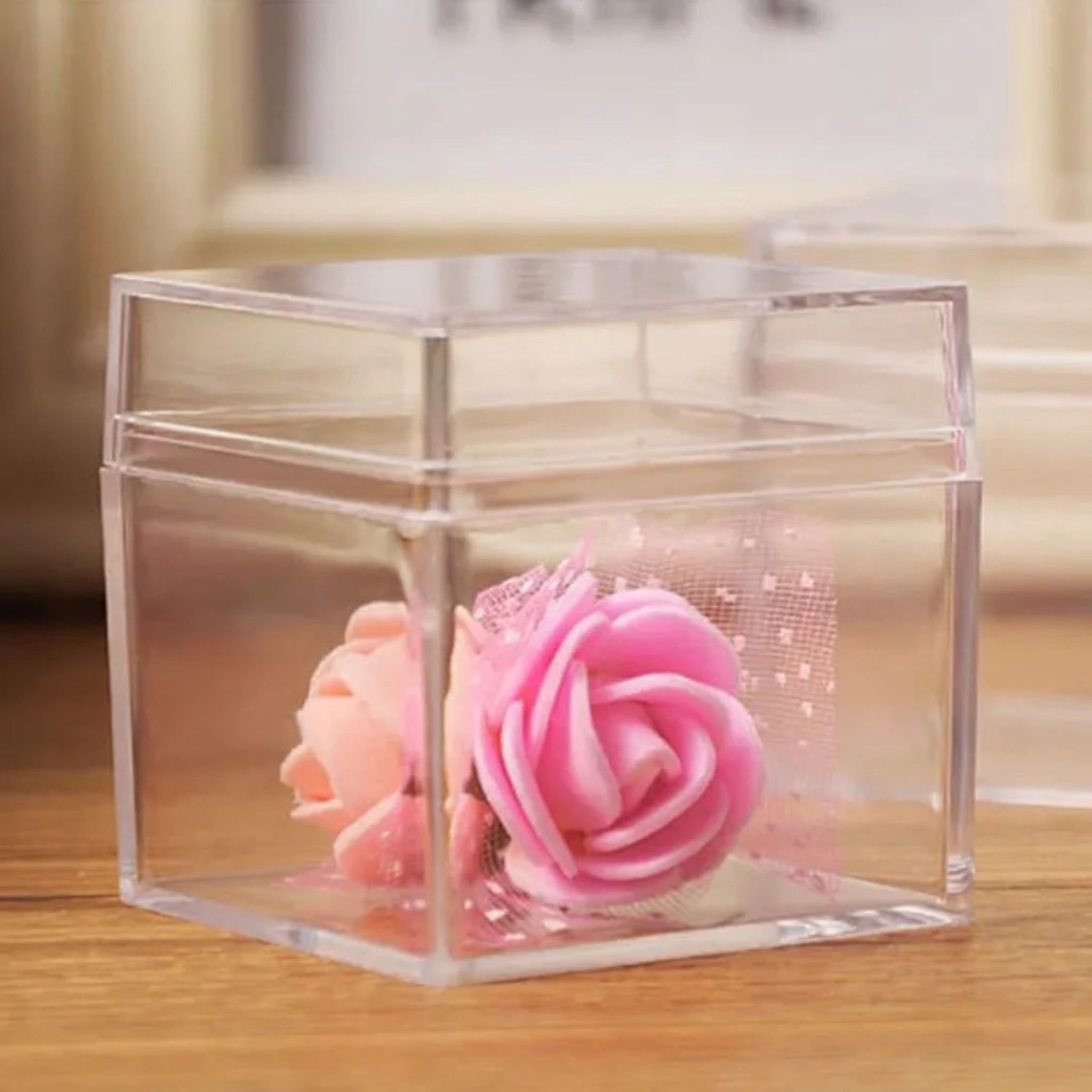 Acrylic Gift Box 5-Sided Cube Display Square with Lid 4.5x4.5x4.5cm