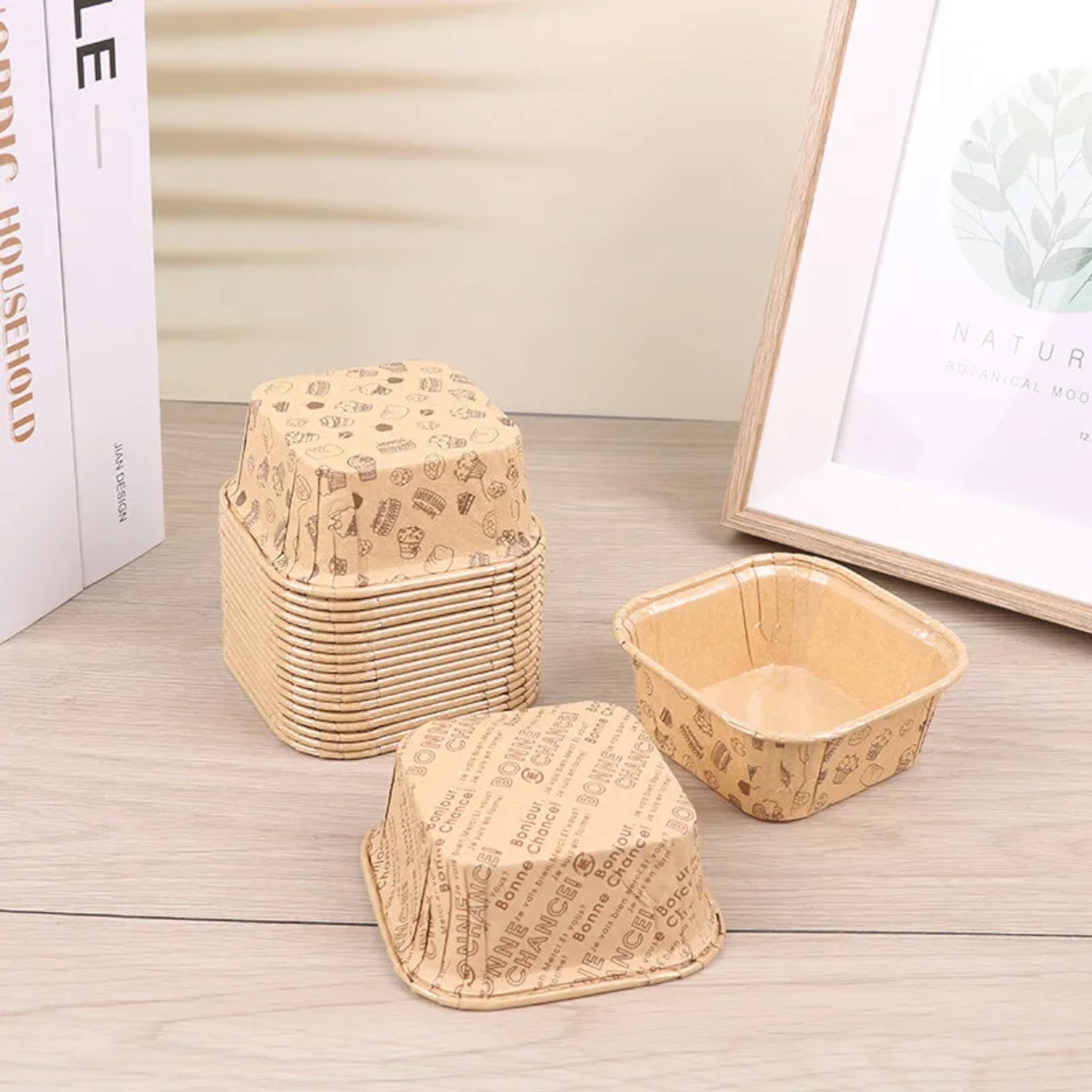 Disposable Kraft Square Cupcake Muffin Liners 8x6.5x3.5cm 20pack