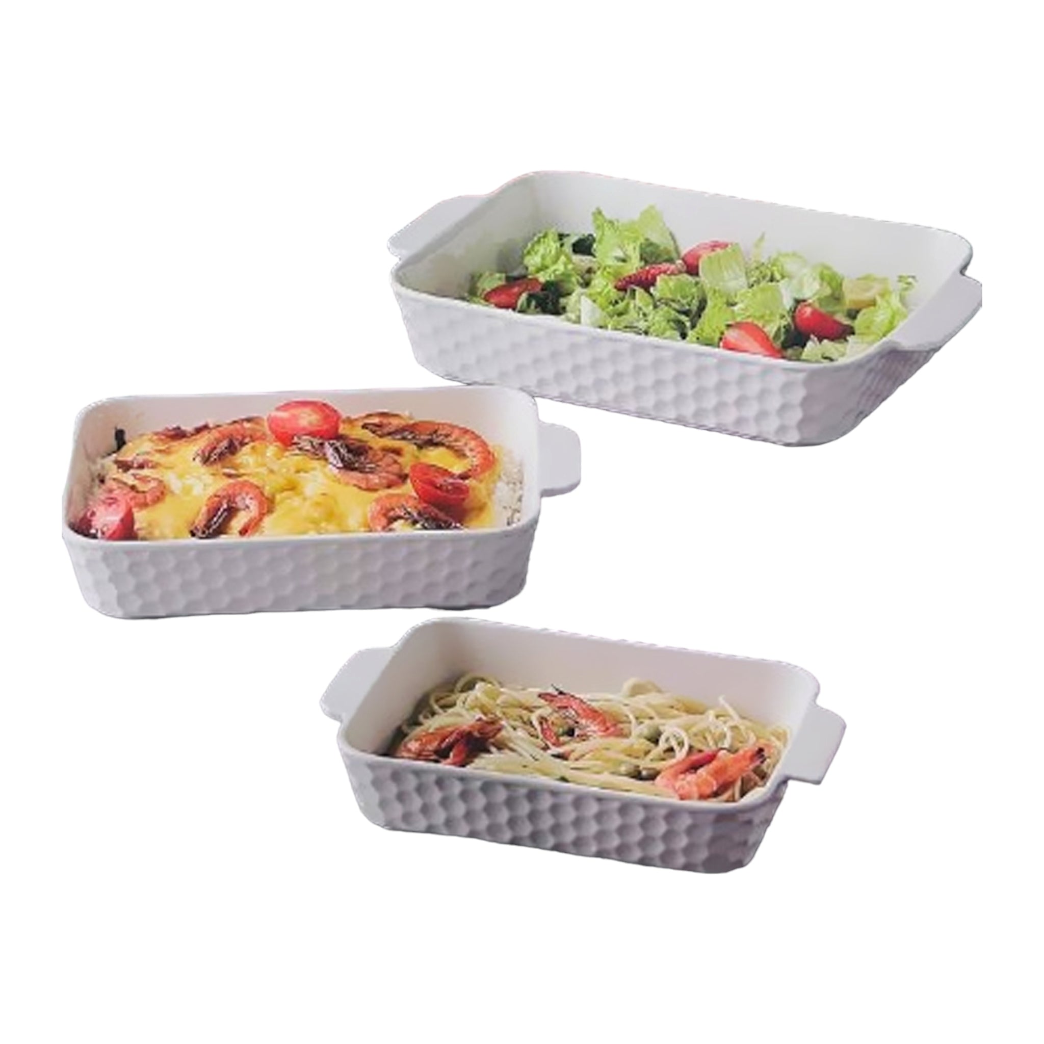 White Ceramic Casserole Baking Dish Rectangular 3pc Set 10-12-14inch