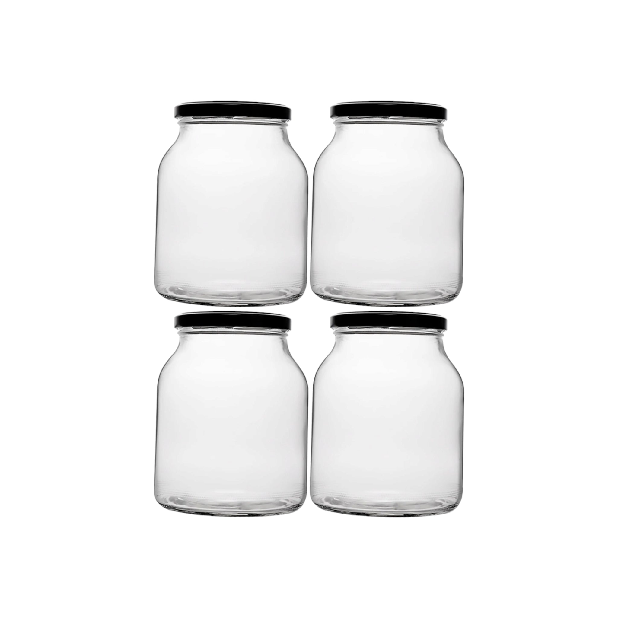 Regent Glass Round Jar with Black Lid 910ml 4pack