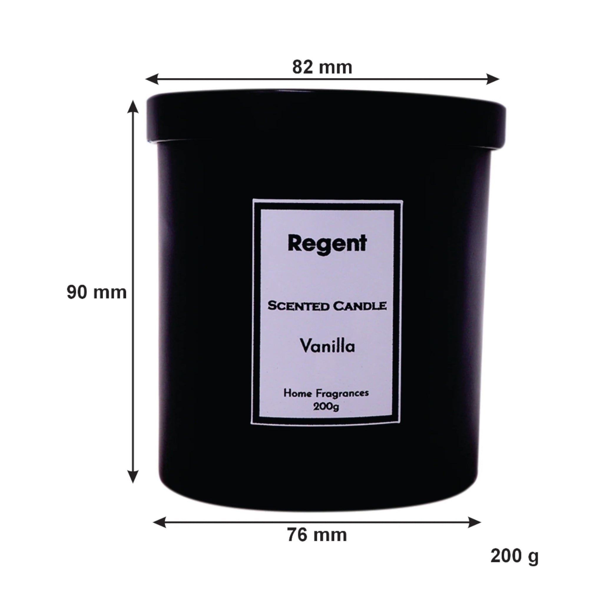 Regent Scented Candles Vanilla In Black Glass Jar with Black Lid 200g
