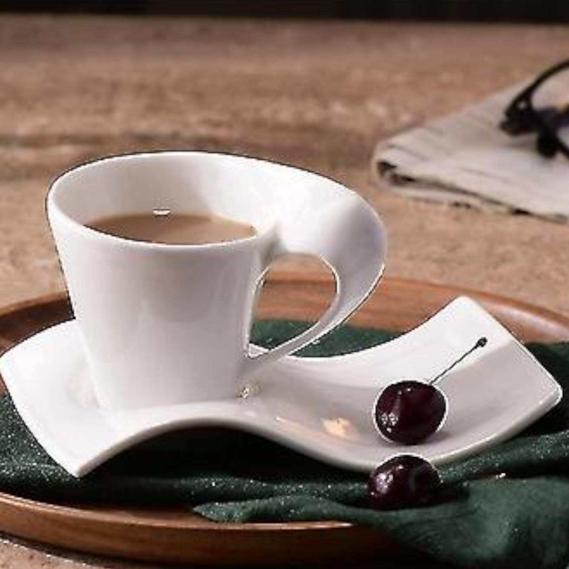 Wavy Cup & Saucer Set 190ml with Spoon