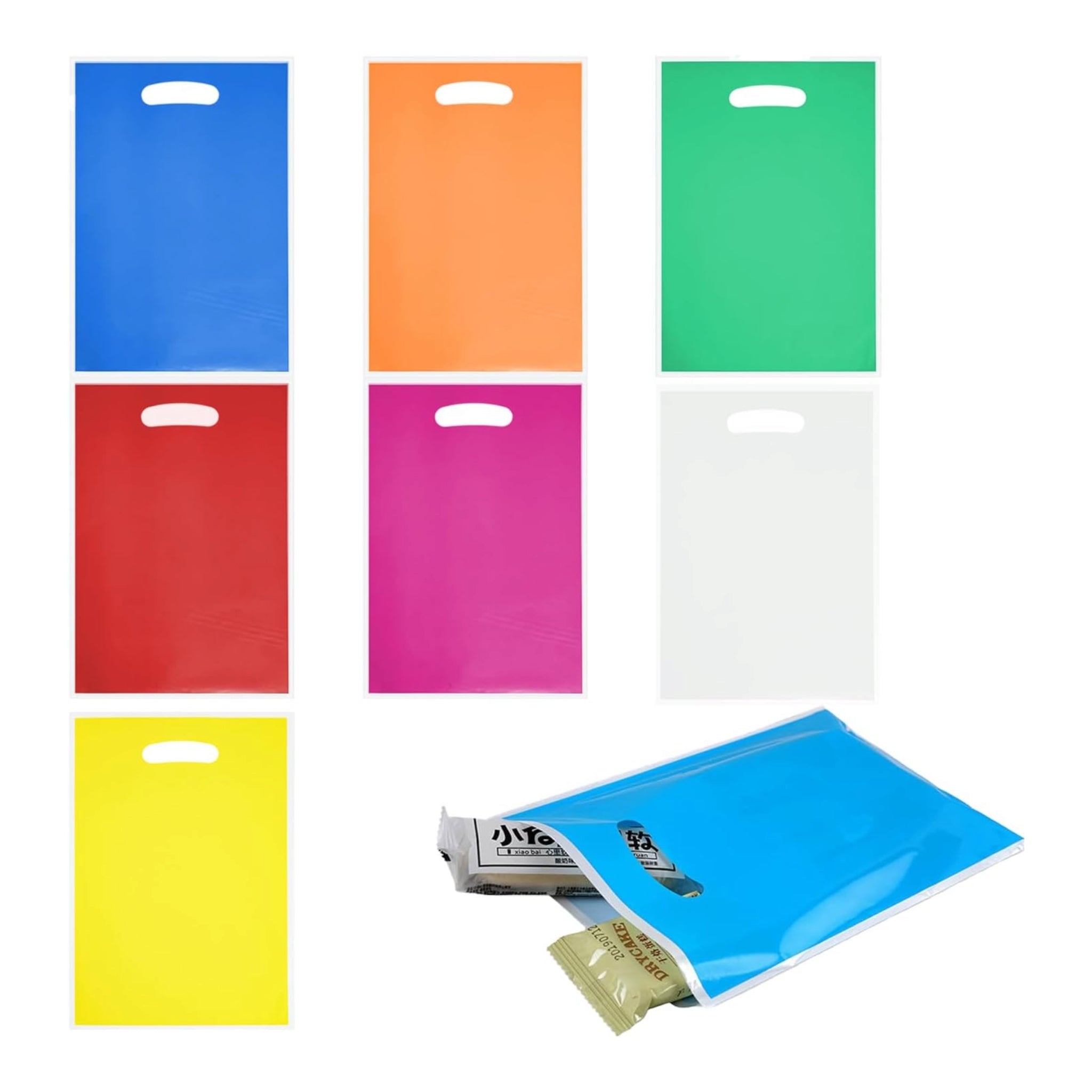 Party Loot Color Plastic Bags 16x25cm 10pack Die Cut Handle