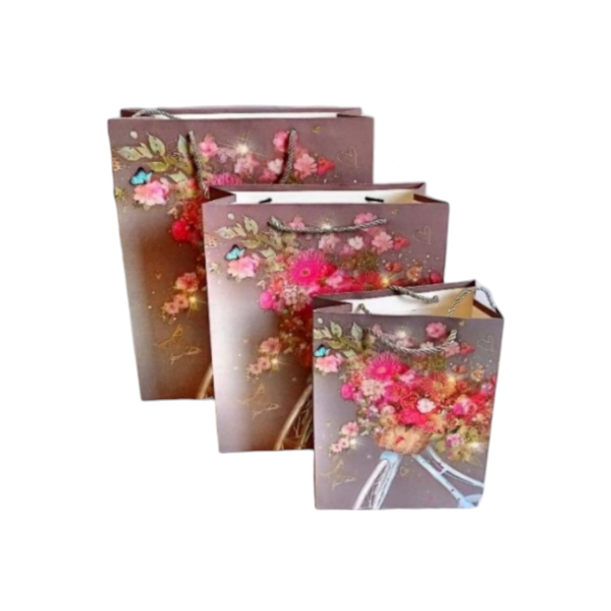 Gift Paper Bags Grey with Rose Print