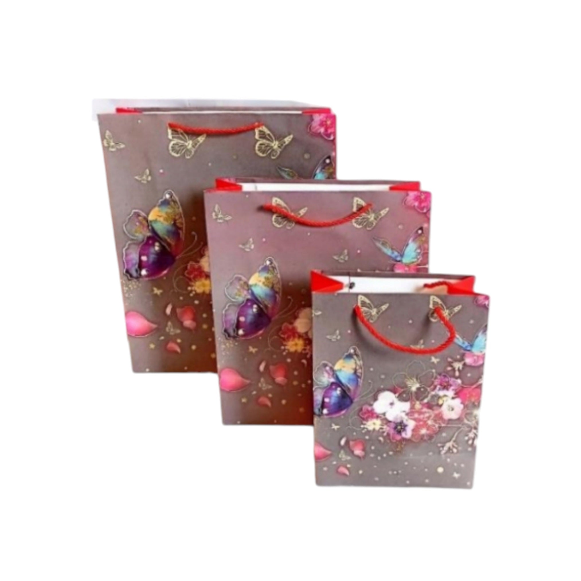 Gift Paper Bags Grey with Rose Print