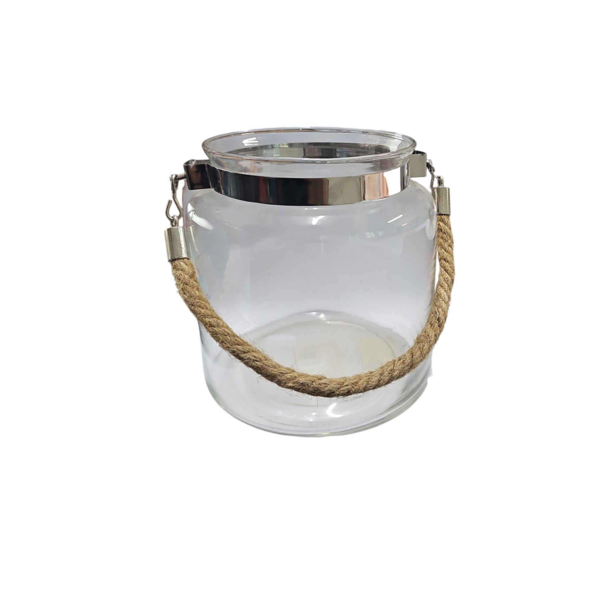 Vintage Glass Lantern Candle Holder with Rope