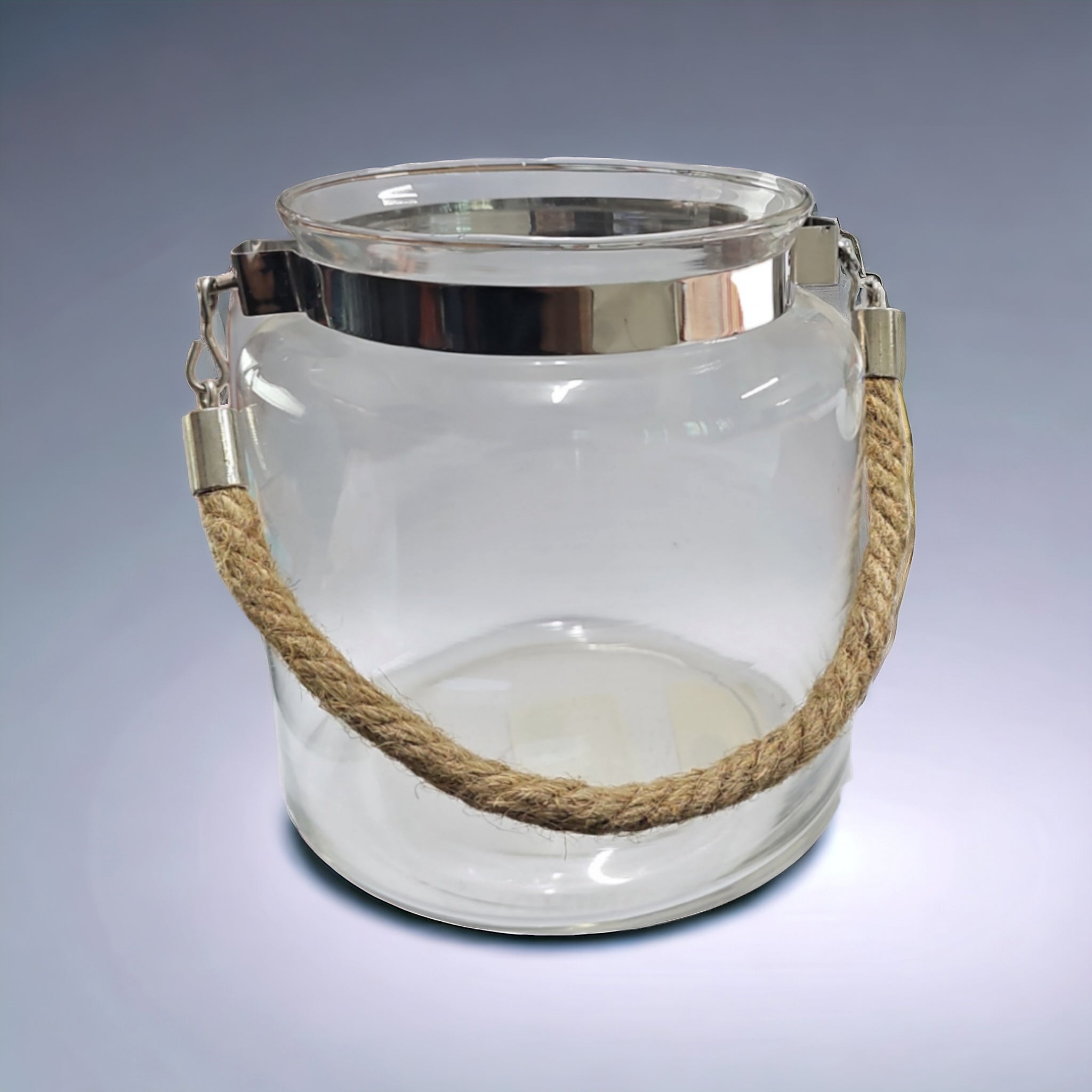 Vintage Glass Lantern Candle Holder with Rope