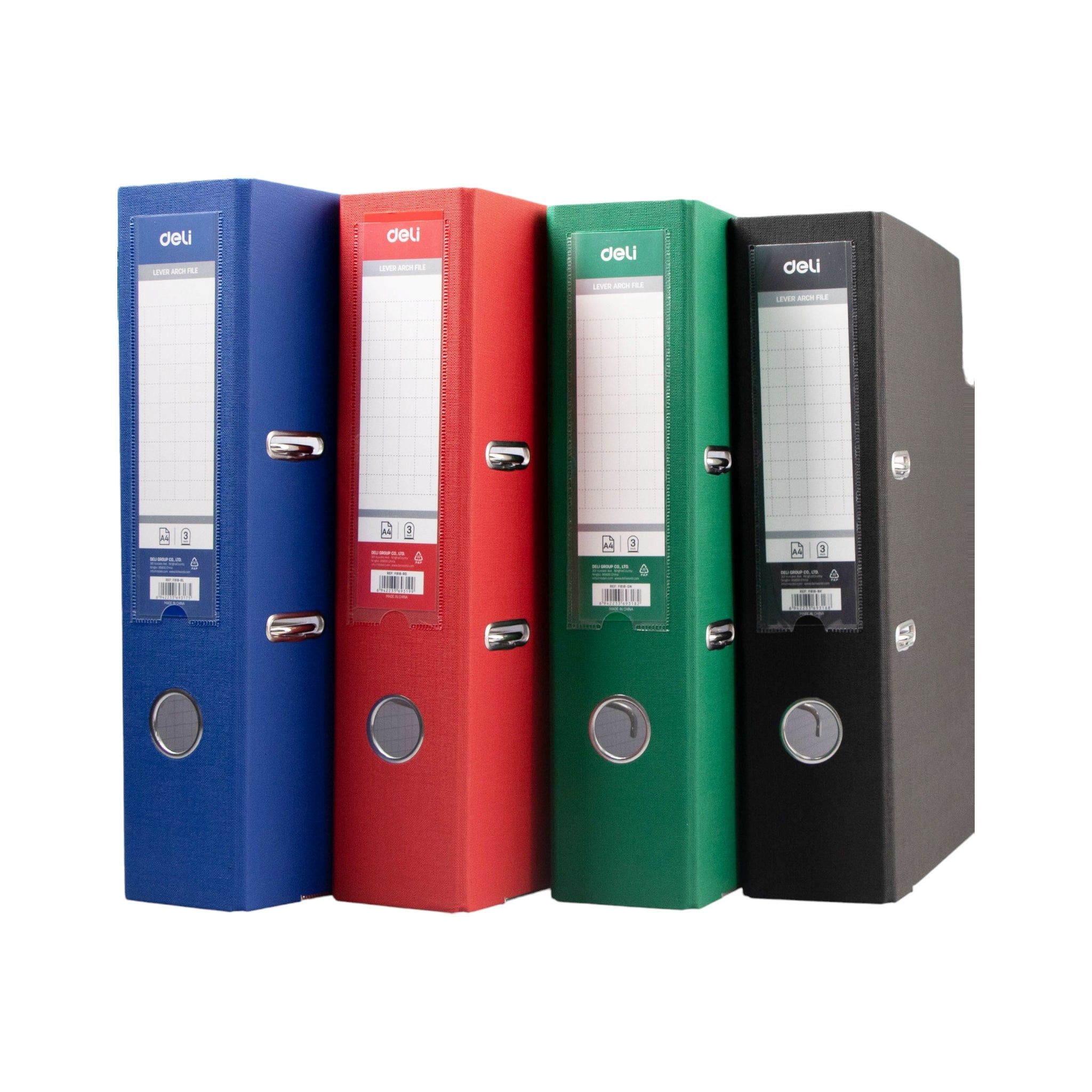 Deli Lever Arch File A4 76mm Half Coated Rado Lock & Metal Protective Rail PP Green