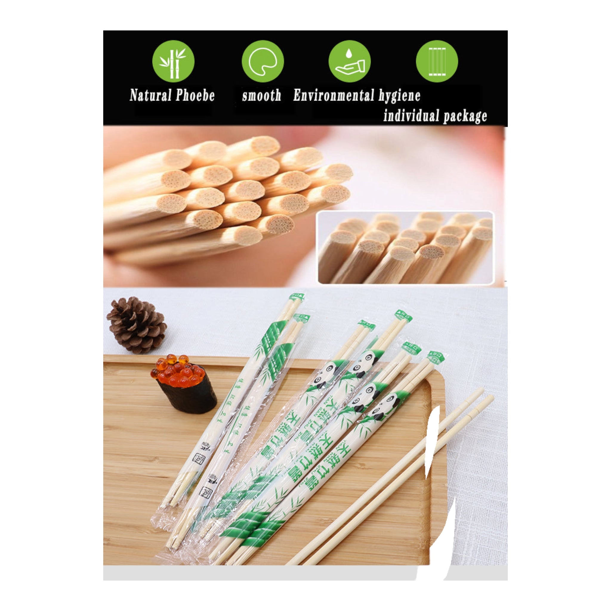 Disposable Bamboo Chopsticks 20cm Twine with Plastic Wrap 10Pack
