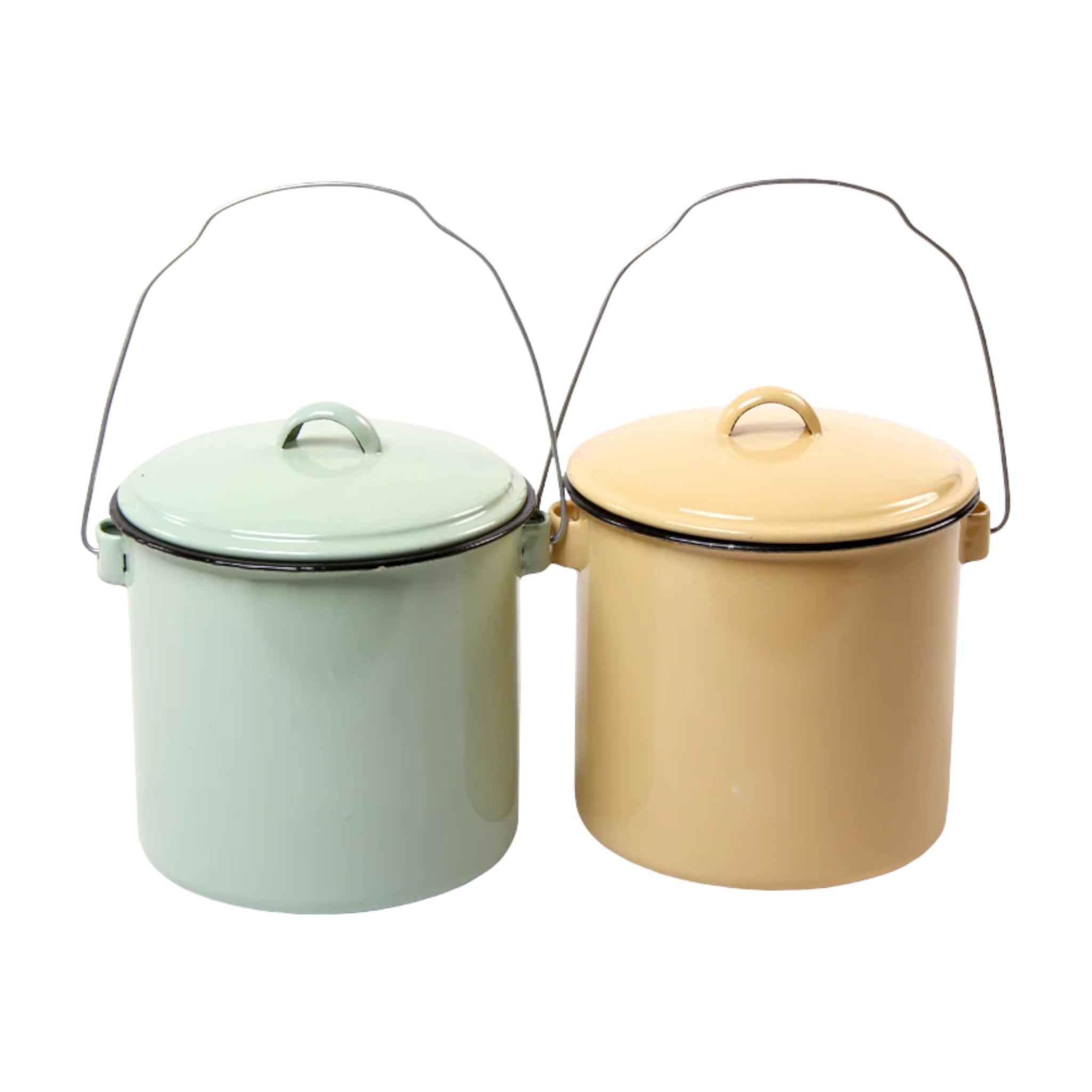 Enamel Billy Can 14cm Food Beverage Carrier with Lid & Handle