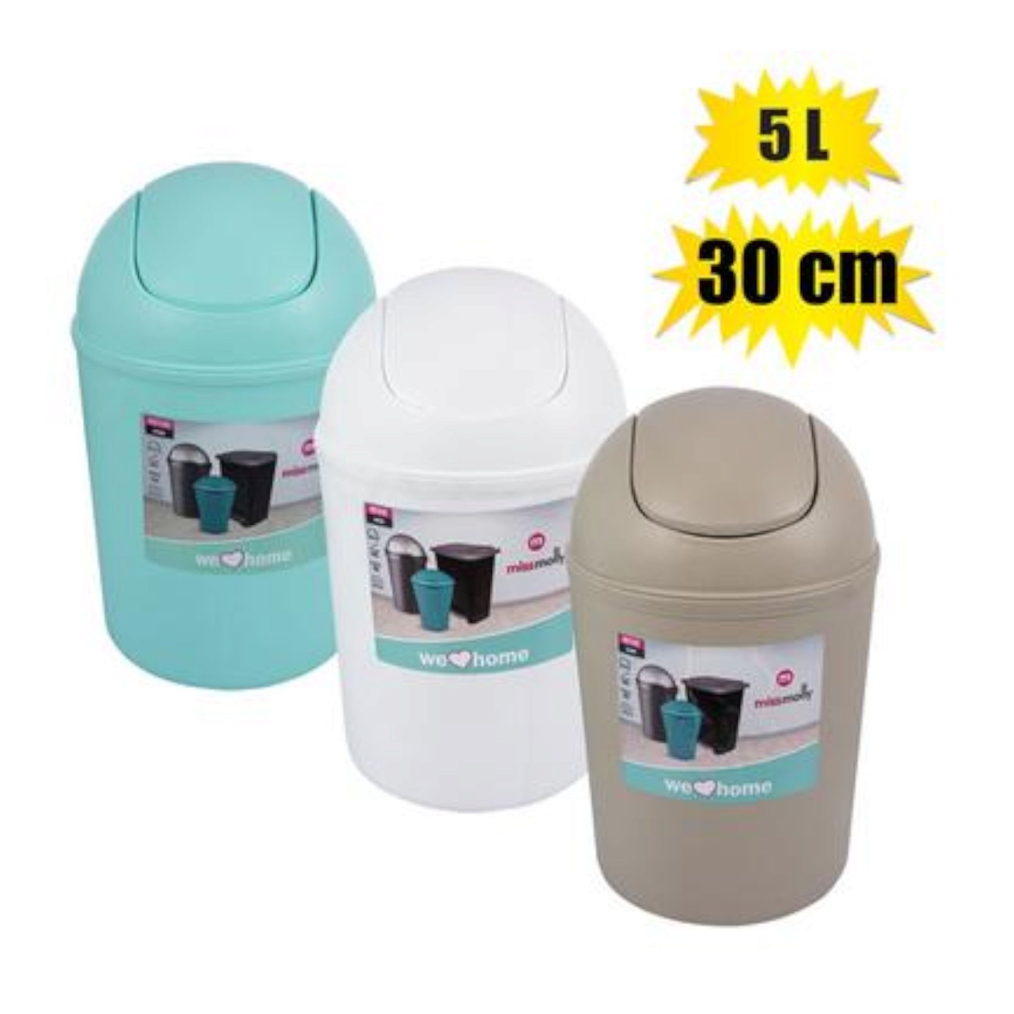 Miss Molly Wastepaper Basket 5L Swing Lid Dustbin 30cm