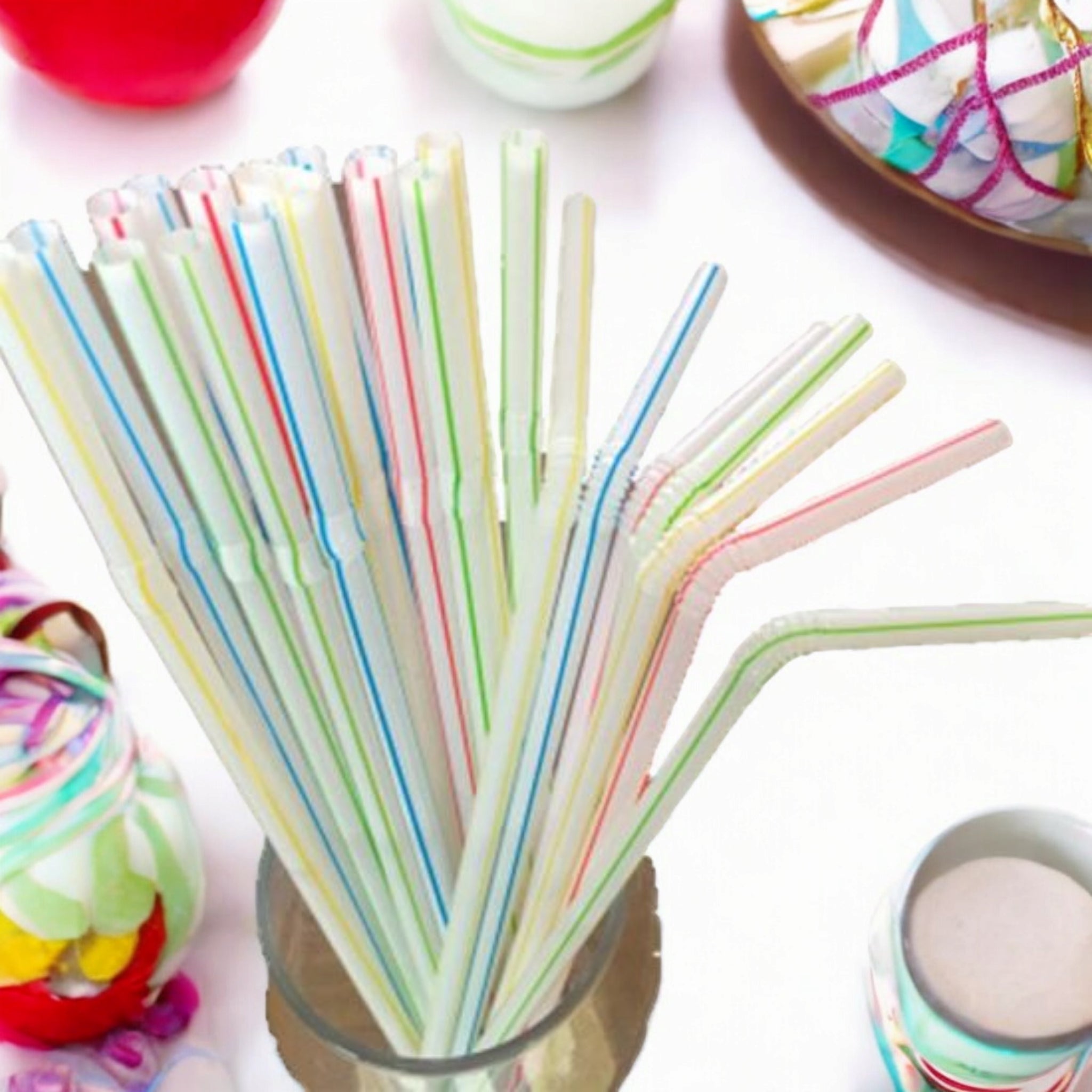Aro Flexible Bendy Straws Plastic Colorful Assorted Rainbow 100pack