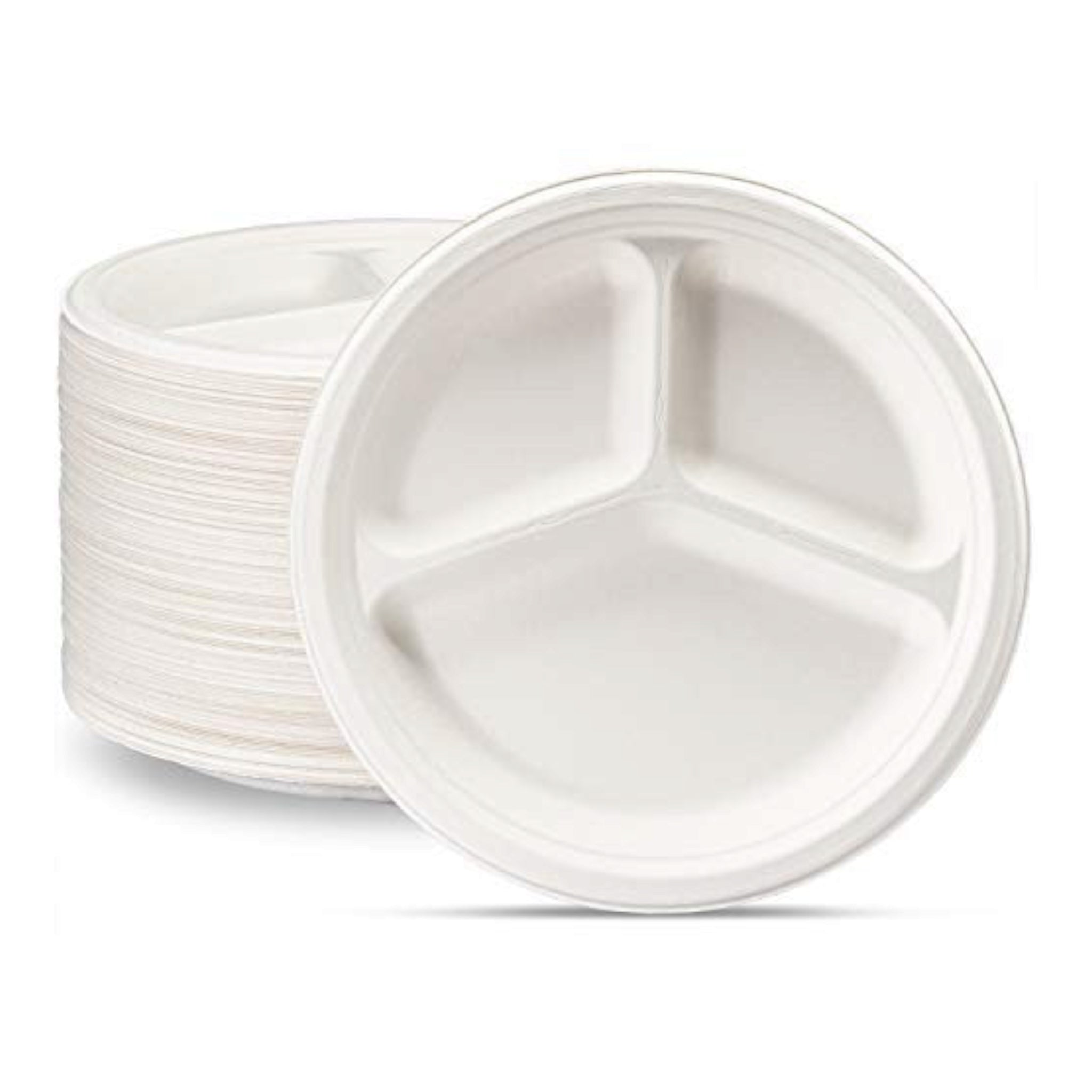 Biodegradable Bagasse Catering Takeaway Serving Plate Round 3-Compartment 25cm