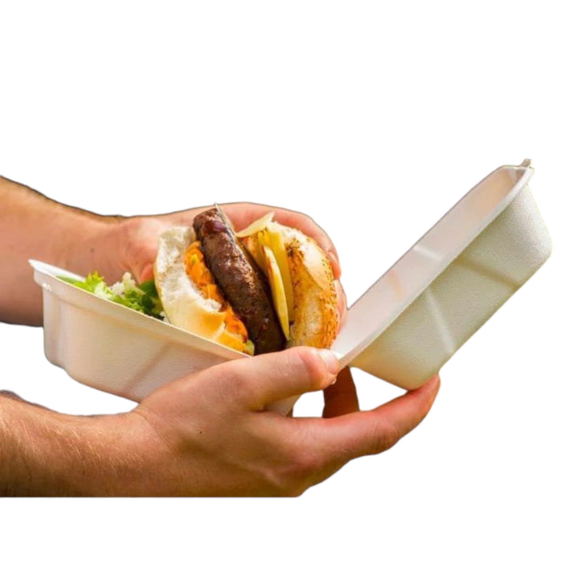 Biodegradable Bagasse Takeaway Burger Lunchbox Clamshell 15x15cm