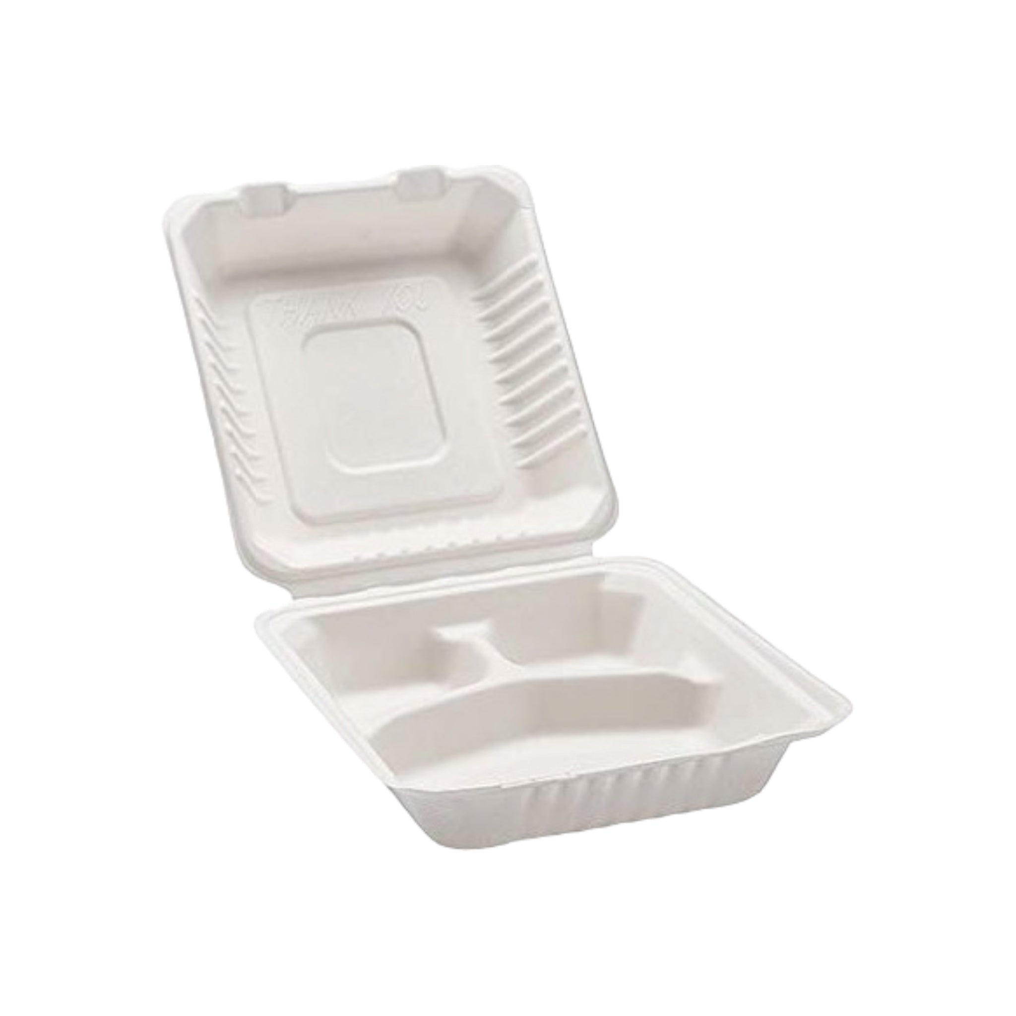 Biodegradable Bagasse Takeaway Lunchbox Clamshell 3-Compartment 23x23cm