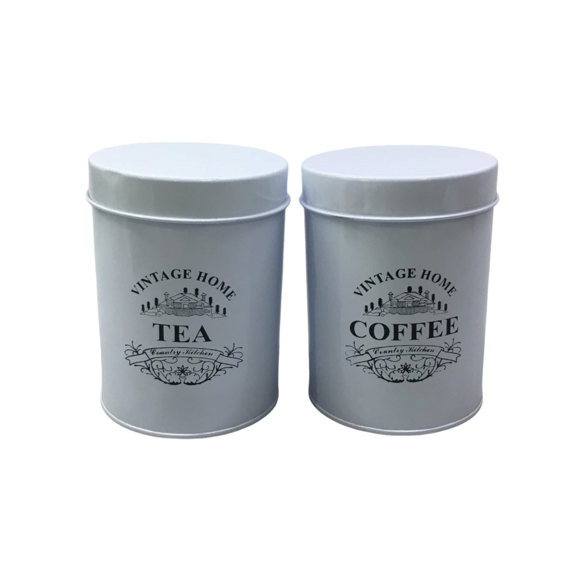 Vintage Tin Tea-Coffee Canister White Each 10x13.5cm