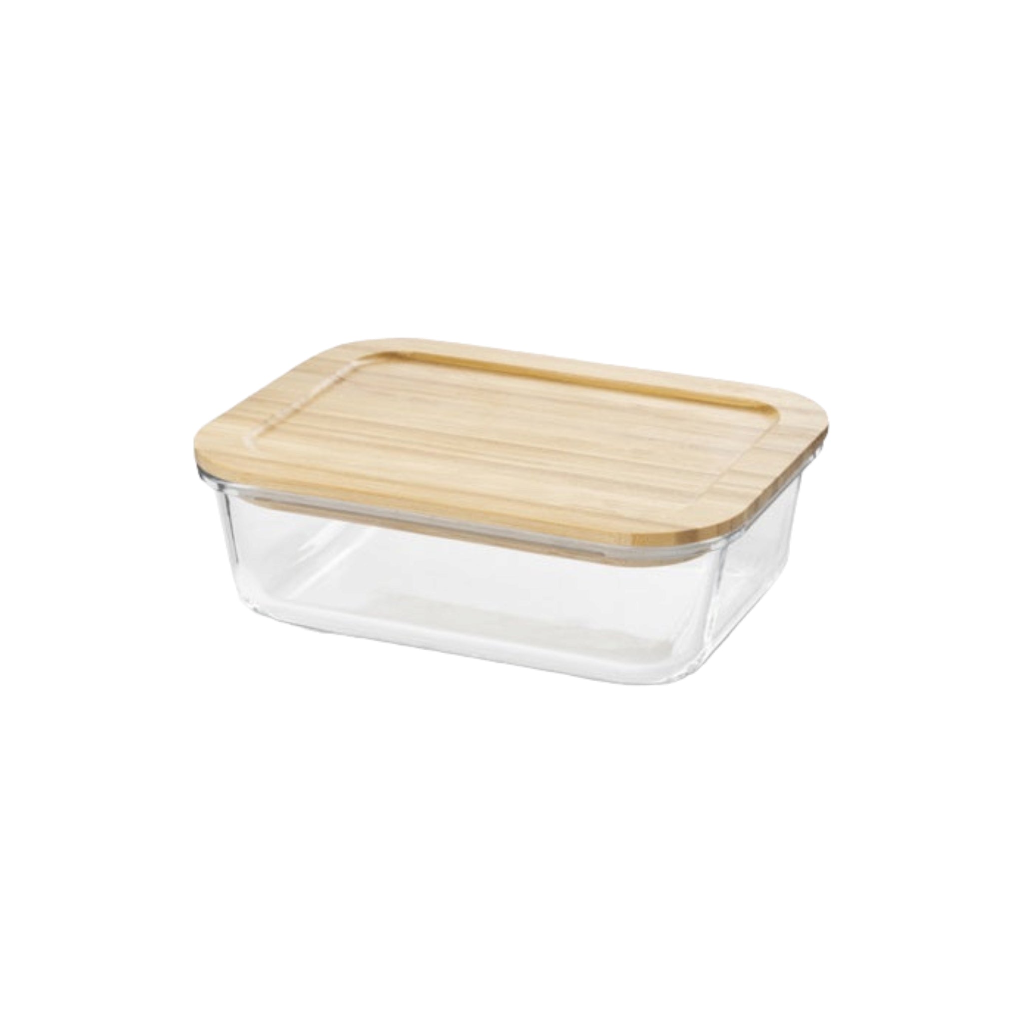 Aqua Glass Food Container Bamboo Lid 22x16.5x7 27113