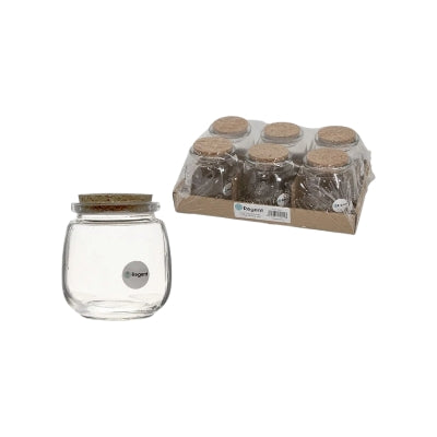 Regent Glass Round Bottle 260ml with Cork Lid 6pack 15511