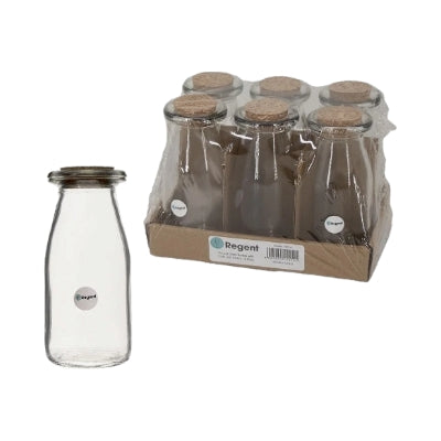 Regent Glass Round Bottle 190ml with Cork Lid 6pack