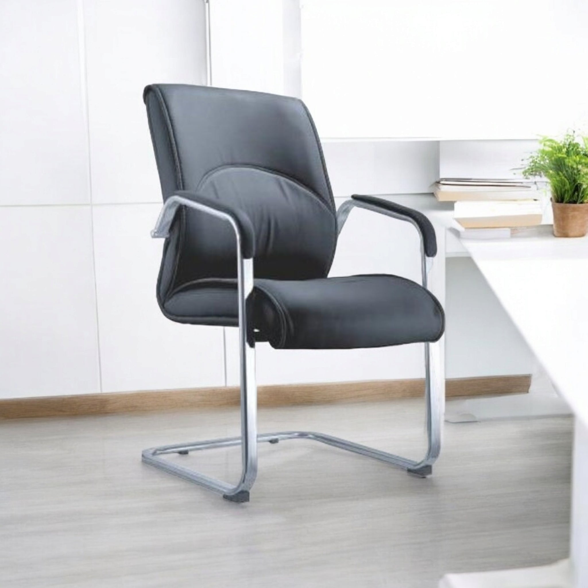 Office Visitors Chair Polyurethane Leather Back - Chrome Frame Based