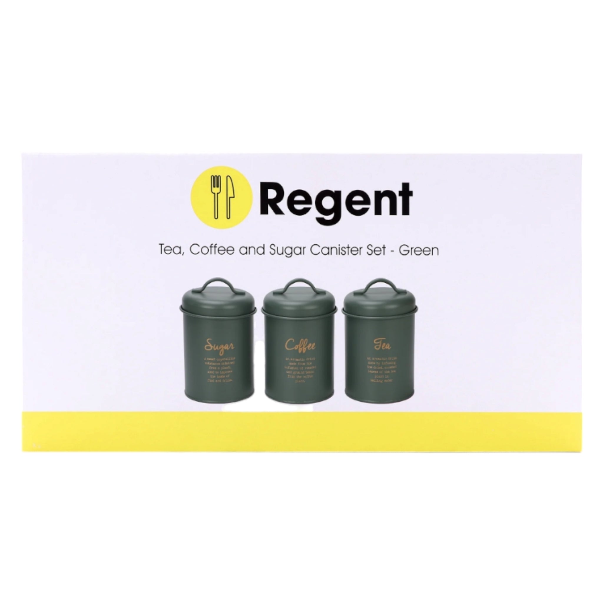 Regent Kitchen Tea-Coffee-Sugar Canister Green with Gold Print 3pcs Set