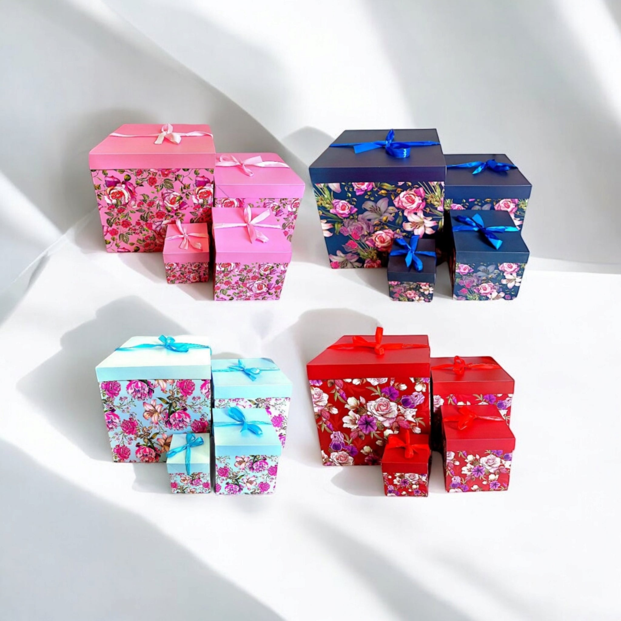 Gift Box Floral Patterned - Square Folding Cardboard Boxes