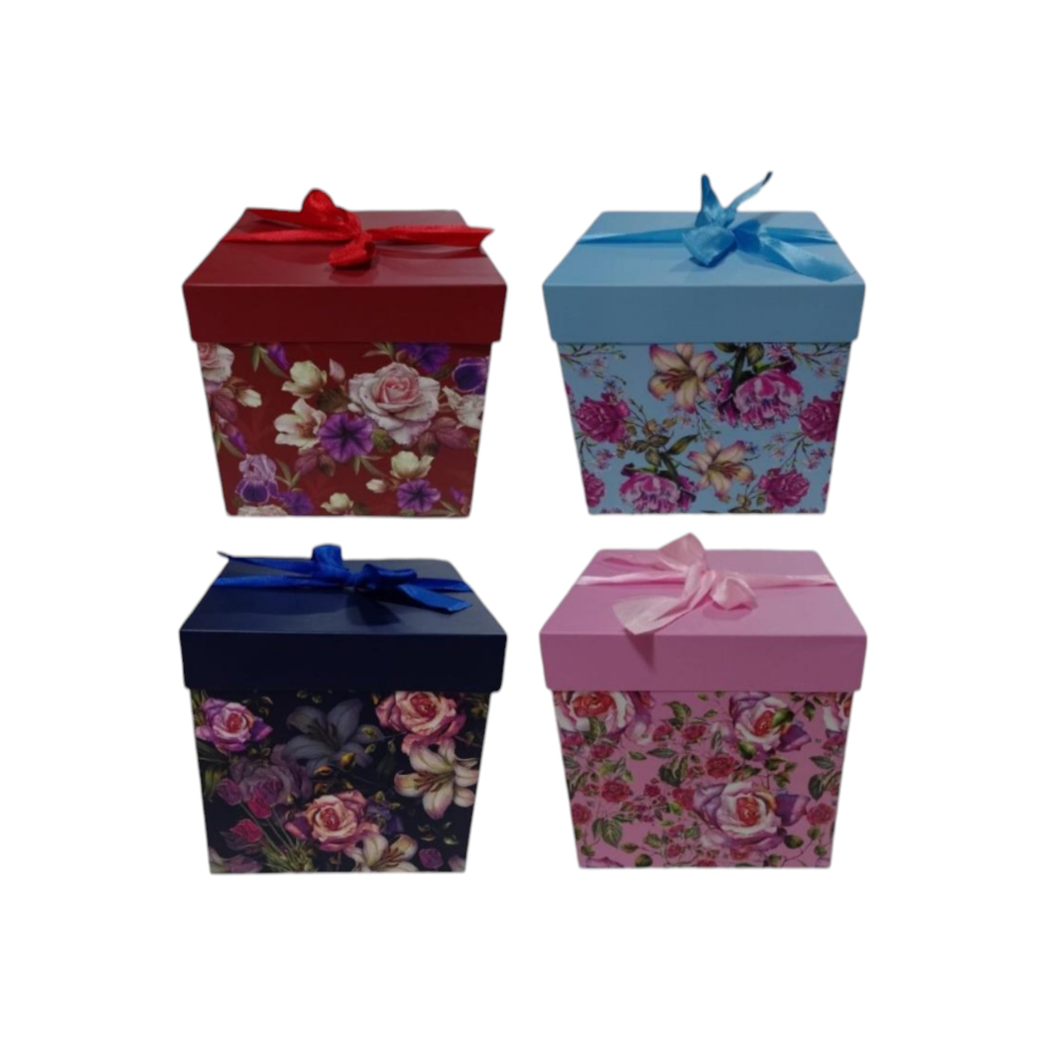 Gift Box Floral Patterned - Square Folding Cardboard Boxes
