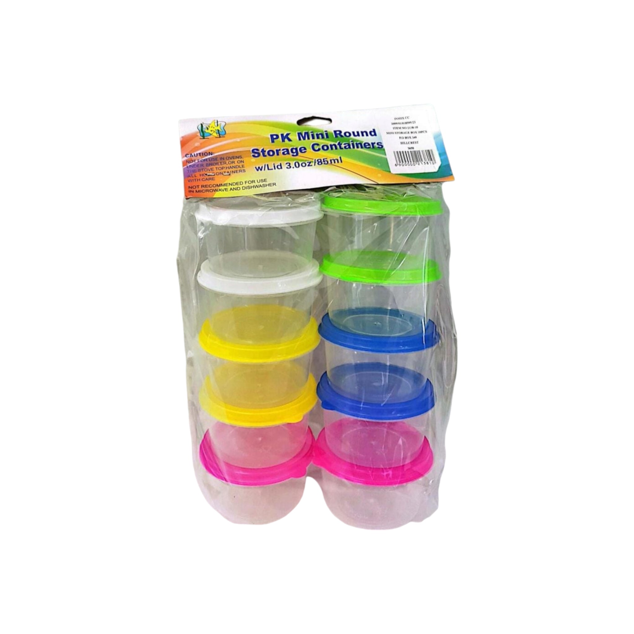 Mini Round Storage Container Sauce Tubs with Color Lids 10pack