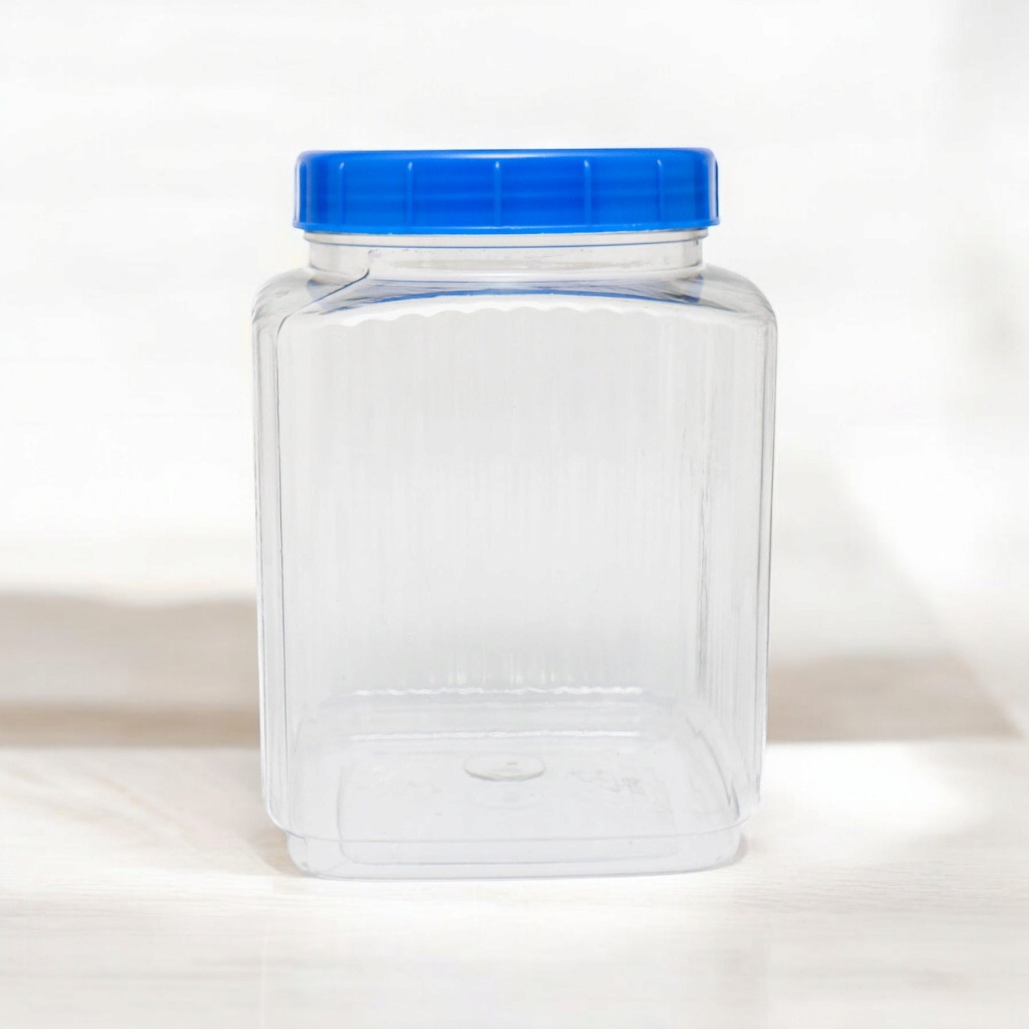 2.5kg PET Plastic Storage Jar Ribbed Square Clear
