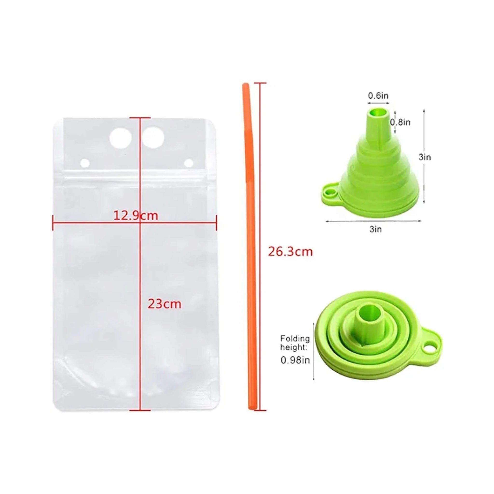 Drinking Pouch Bag Clear with Straw 500ml Stand-Up Reusable Beverage Packaging 13x23x4cm 100mic 1pc