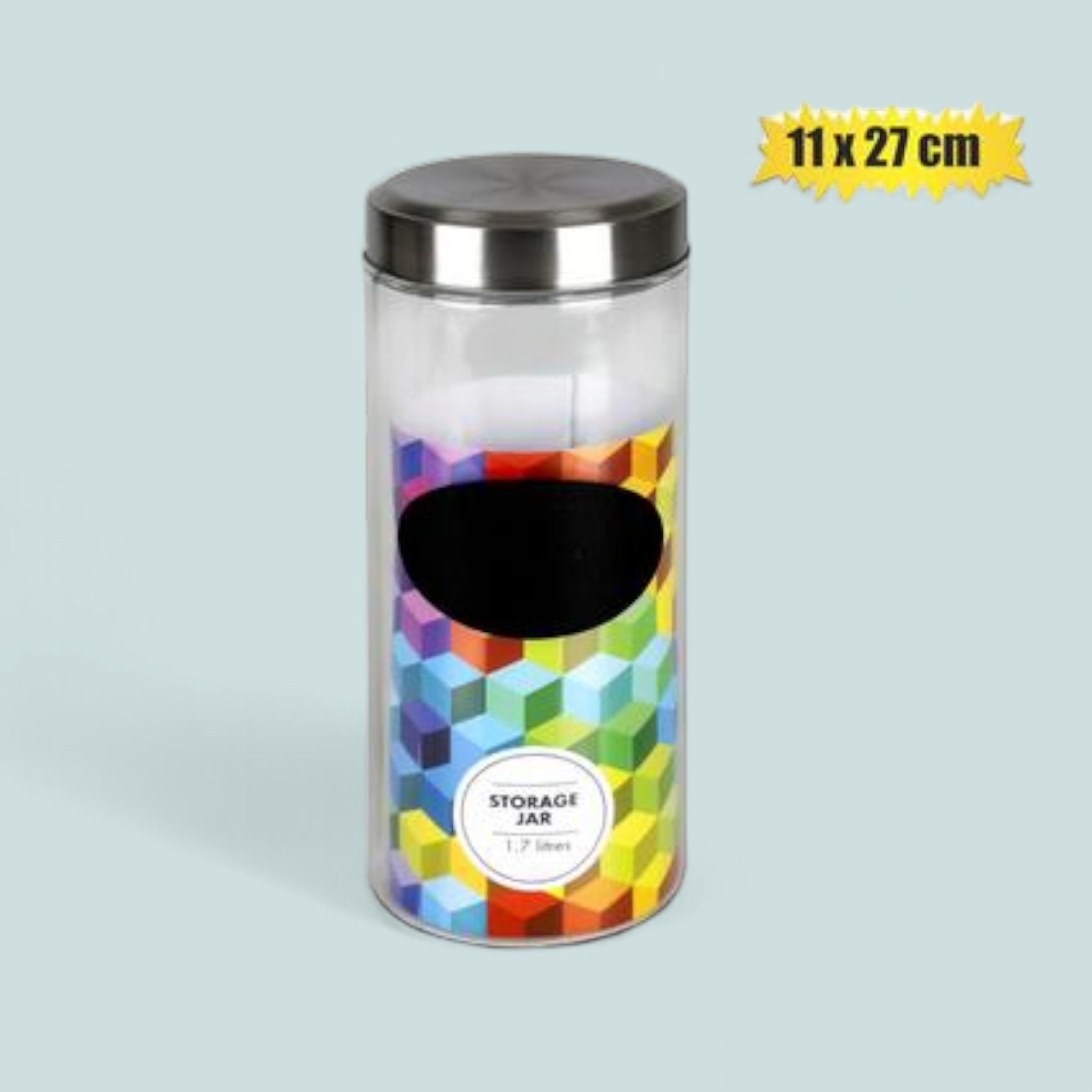 Glass Storage Jar 11x27cm with Blackboard for Notes