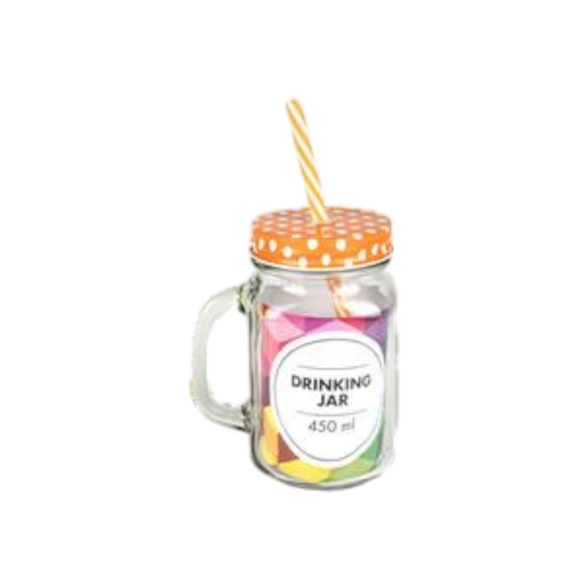 Glass Mason Jar 450ml Drinking Bottle with Straw & Polka Dot Lid 1pc
