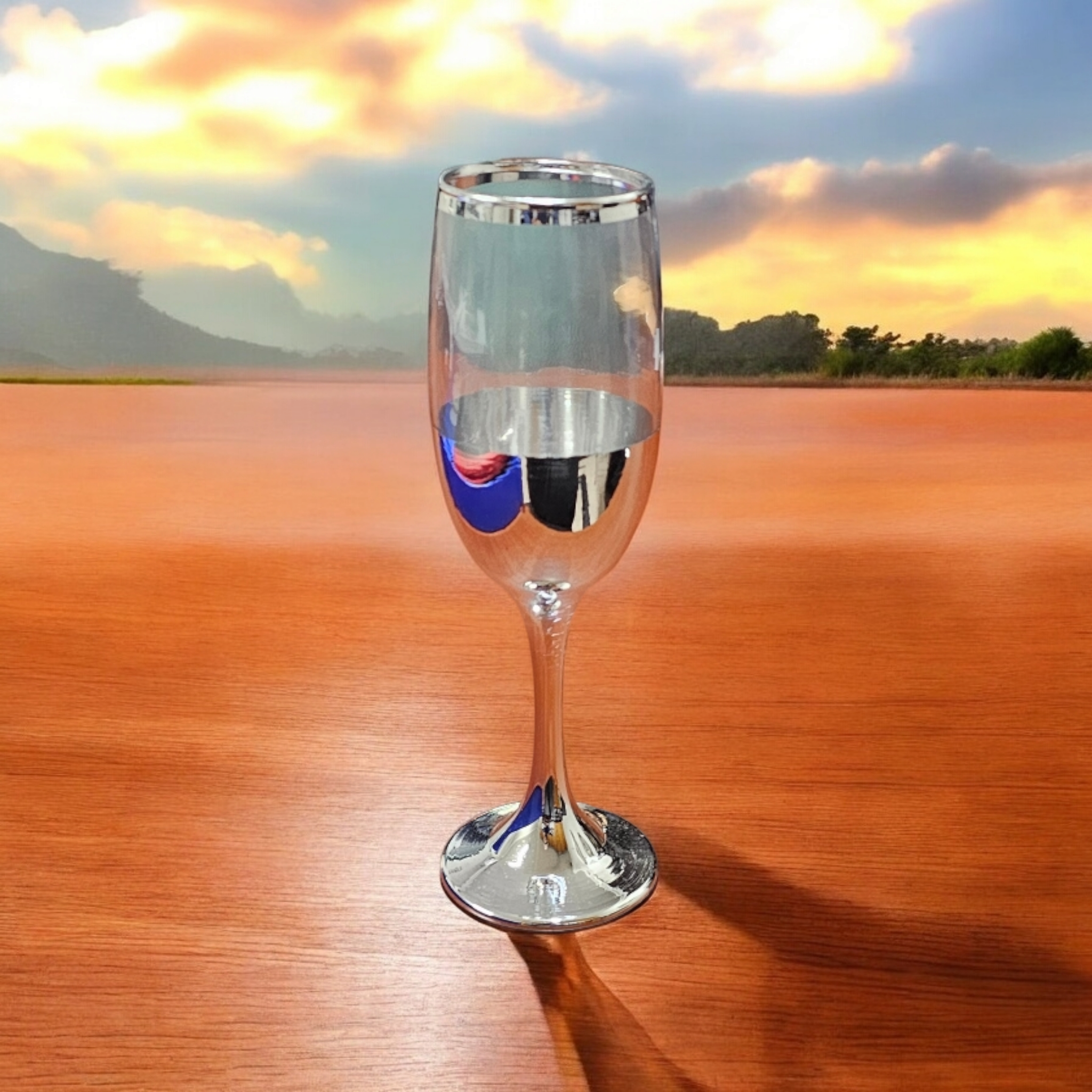 Glass Tumbler Silver Stemmmed Champagne 6pc