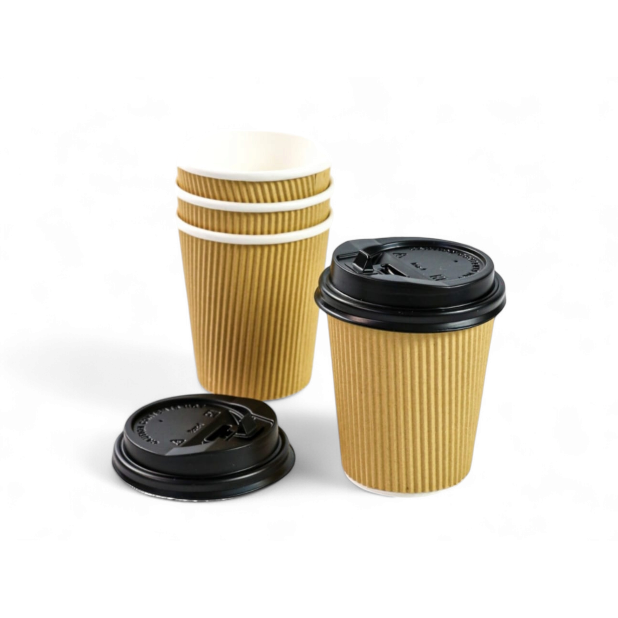 250ml Ripple Paper Coffee Cups Disposable Kraft Brown 5pack