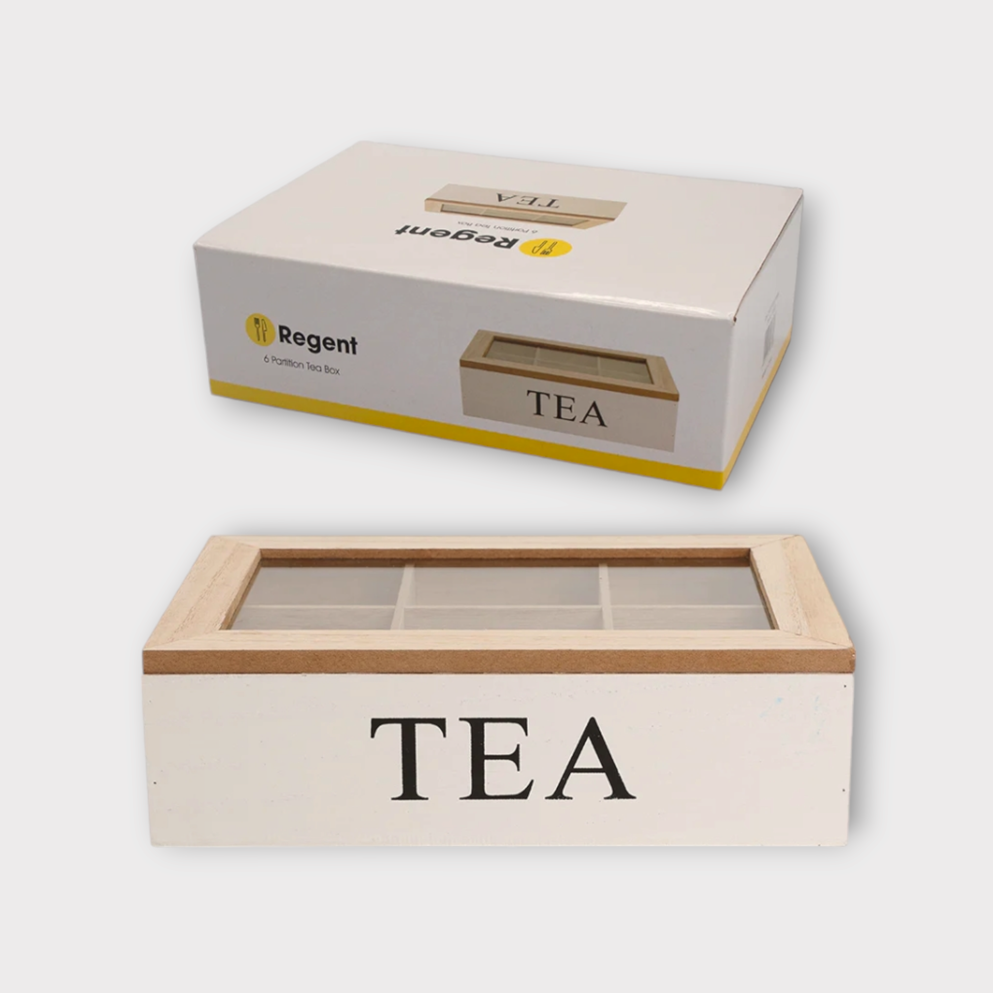 Regent Wooden Tea Box with 6-Division and Glass 41870