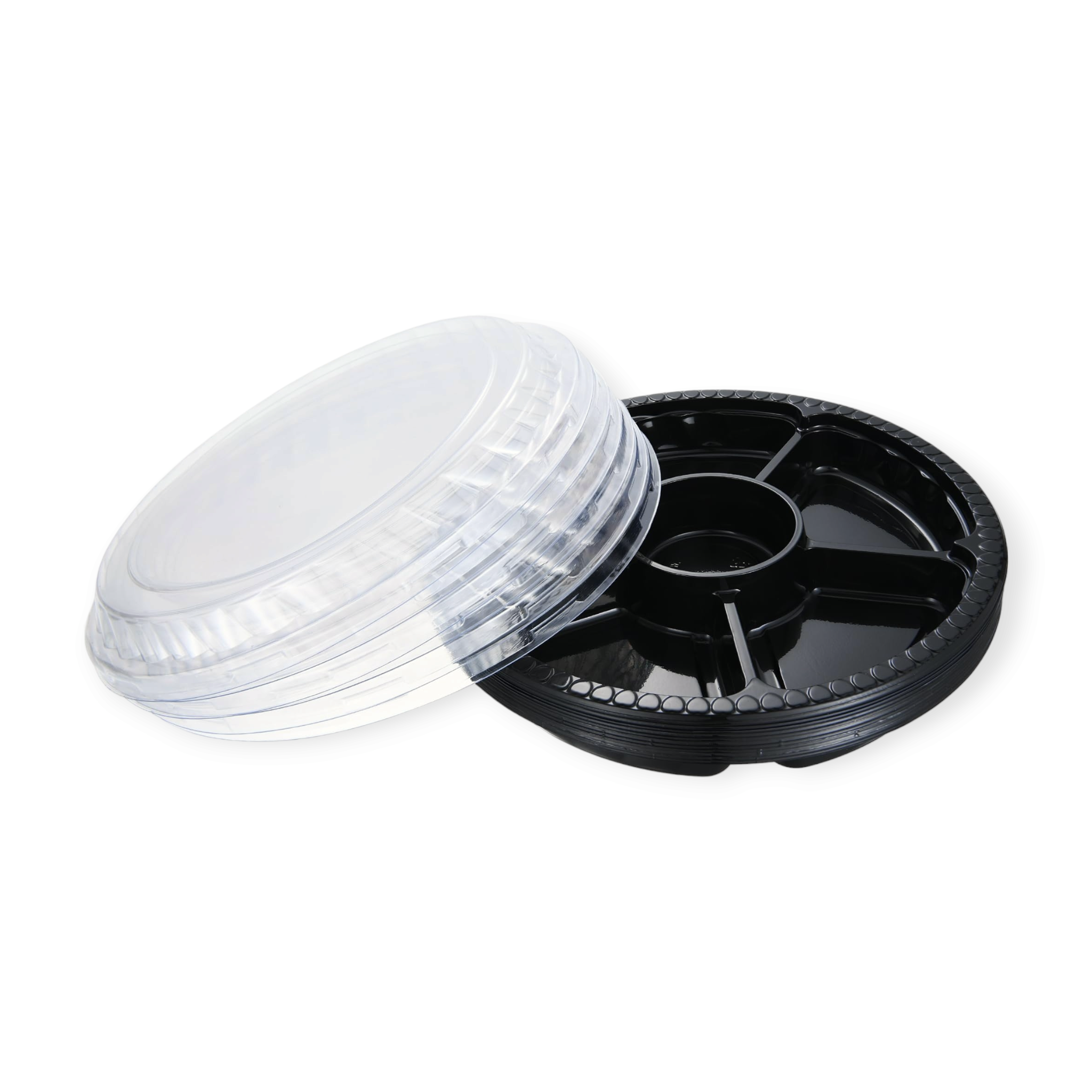 Disposable Serving To Go Snack Container Tray Black with Lid 6-Division XPP653