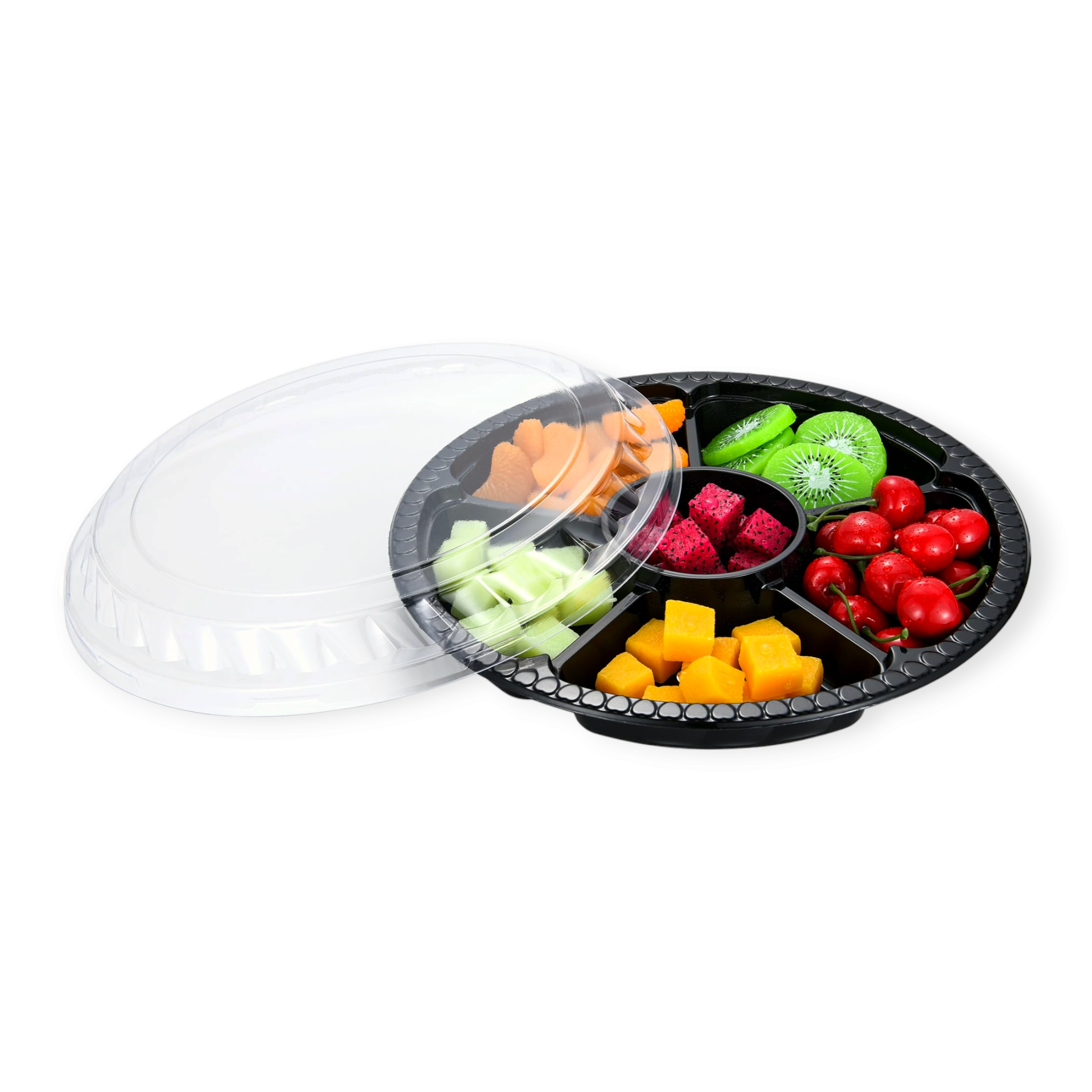 Disposable Serving To Go Snack Container Tray Black with Lid 6-Division XPP653