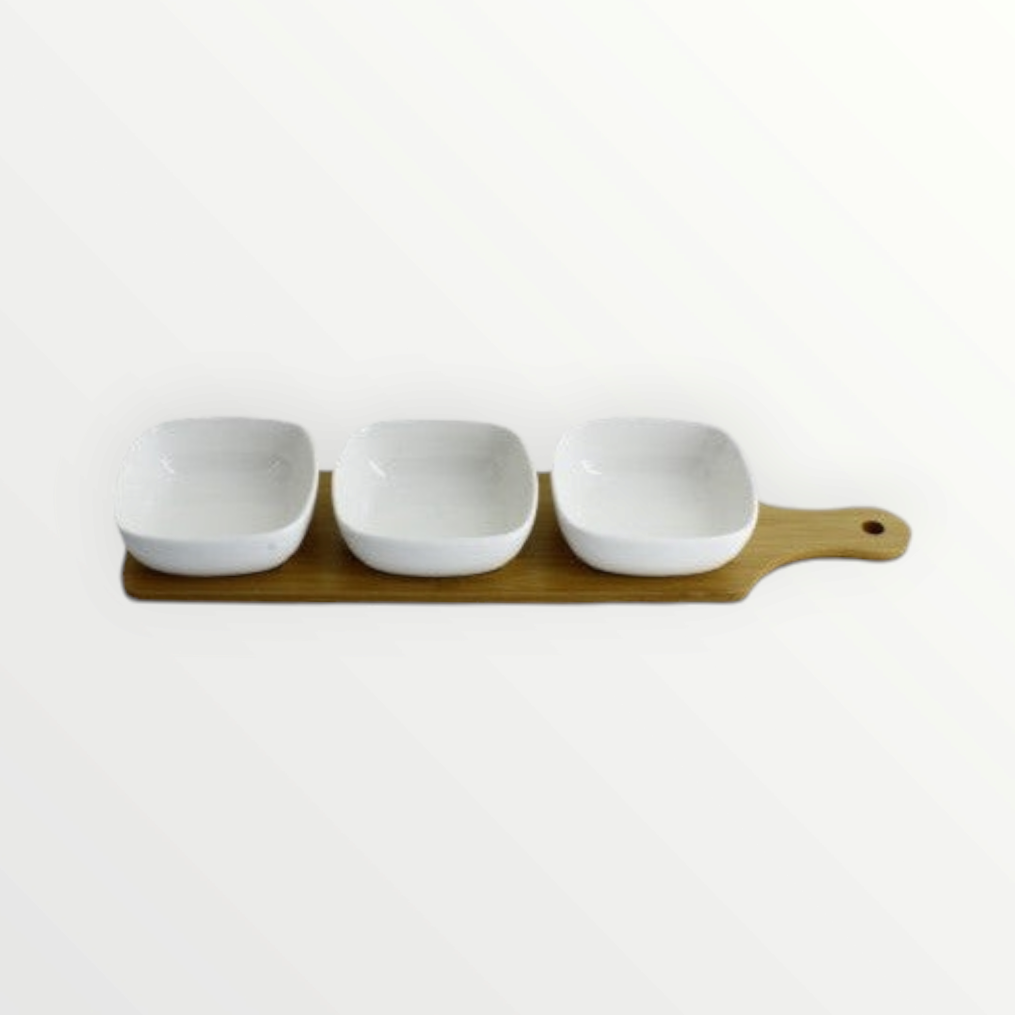 Porcelain 3pc Sauce Bowls on Wooden Board Tray Rectangular XBWL2106