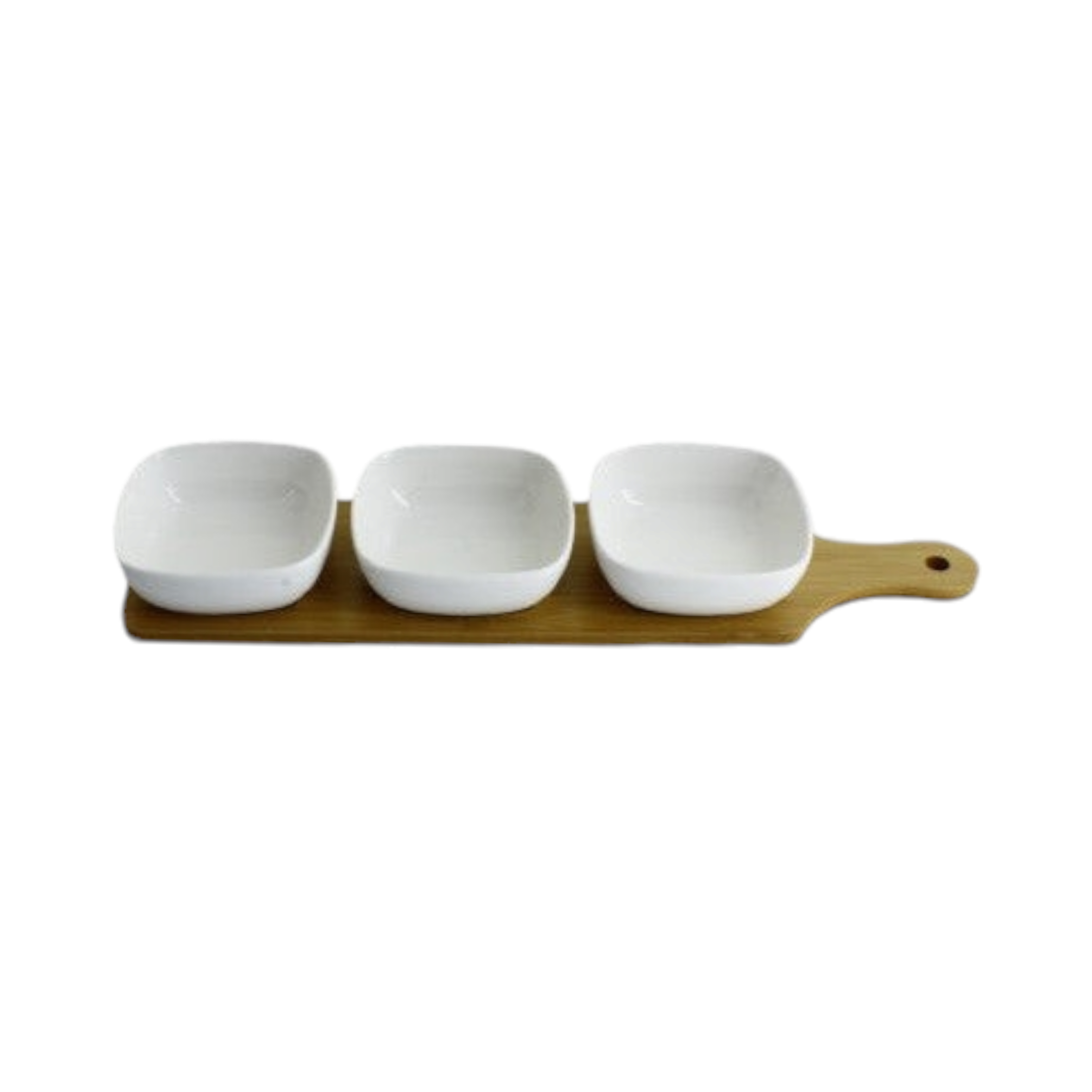 Porcelain 3pc Sauce Bowls on Wooden Board Tray Rectangular XBWL2106