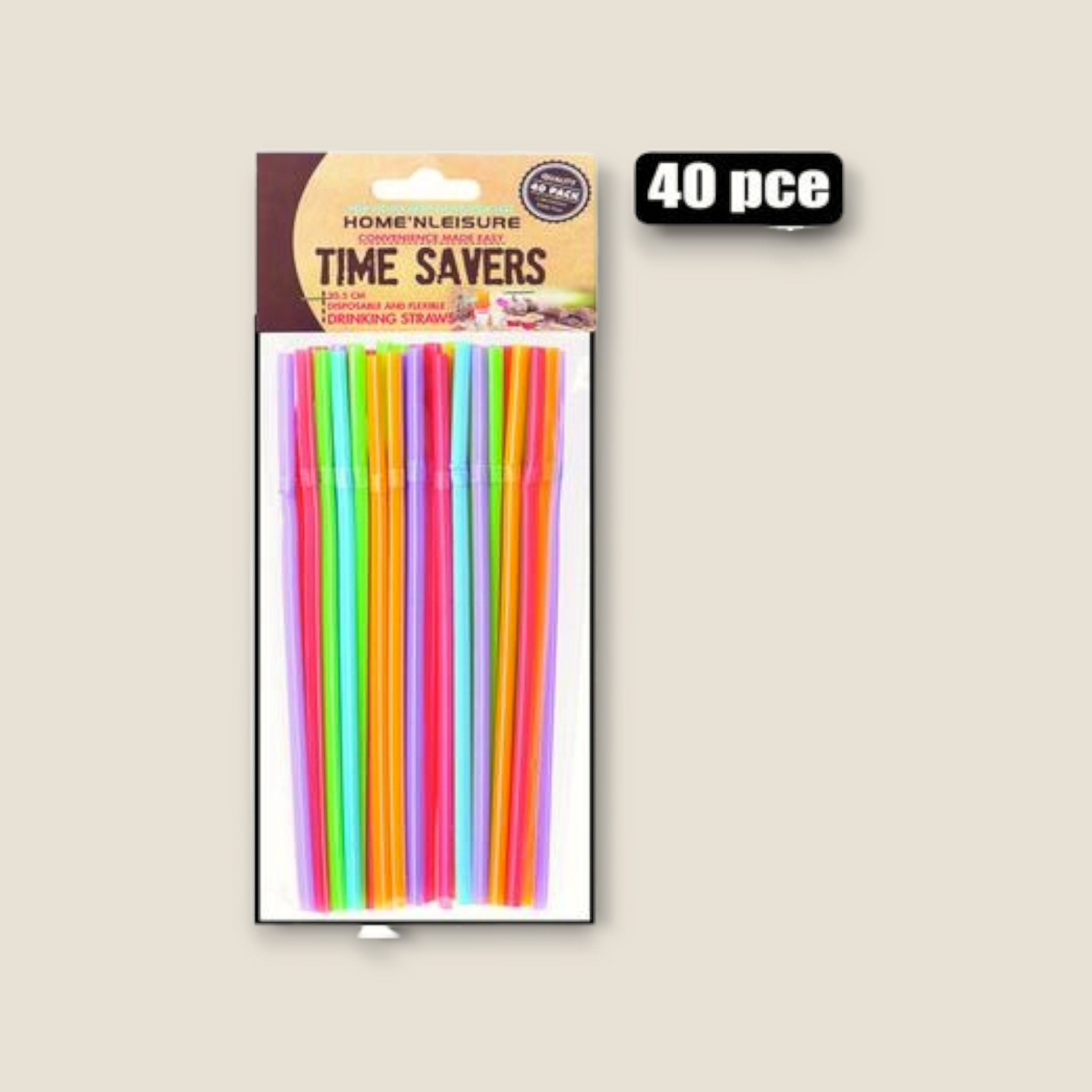 Time Savers Flexible Plastic Bendy Colorful Straws 33cm Assorted 70pack