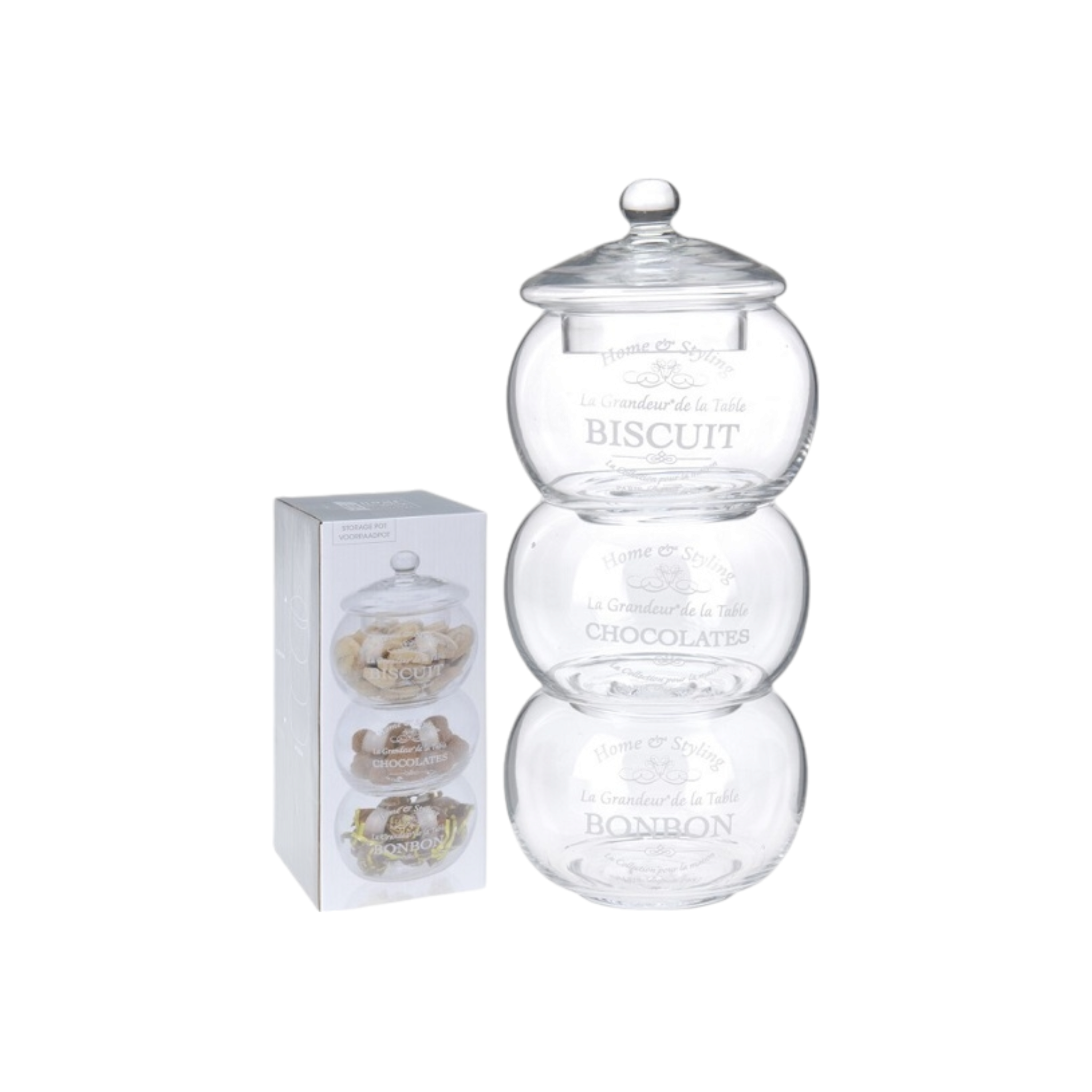 Pasabahce Glass Storage Dome Round Pot 3tier 28.5x12cm 12741