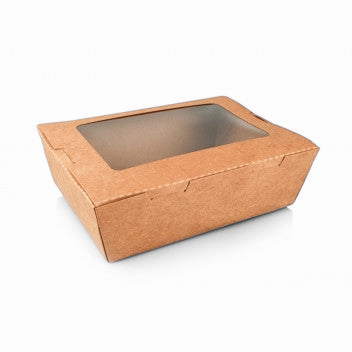 Kraft Paper Salad Food Lunch Box 700ml with Window Clear 10pack 150x100x45mm