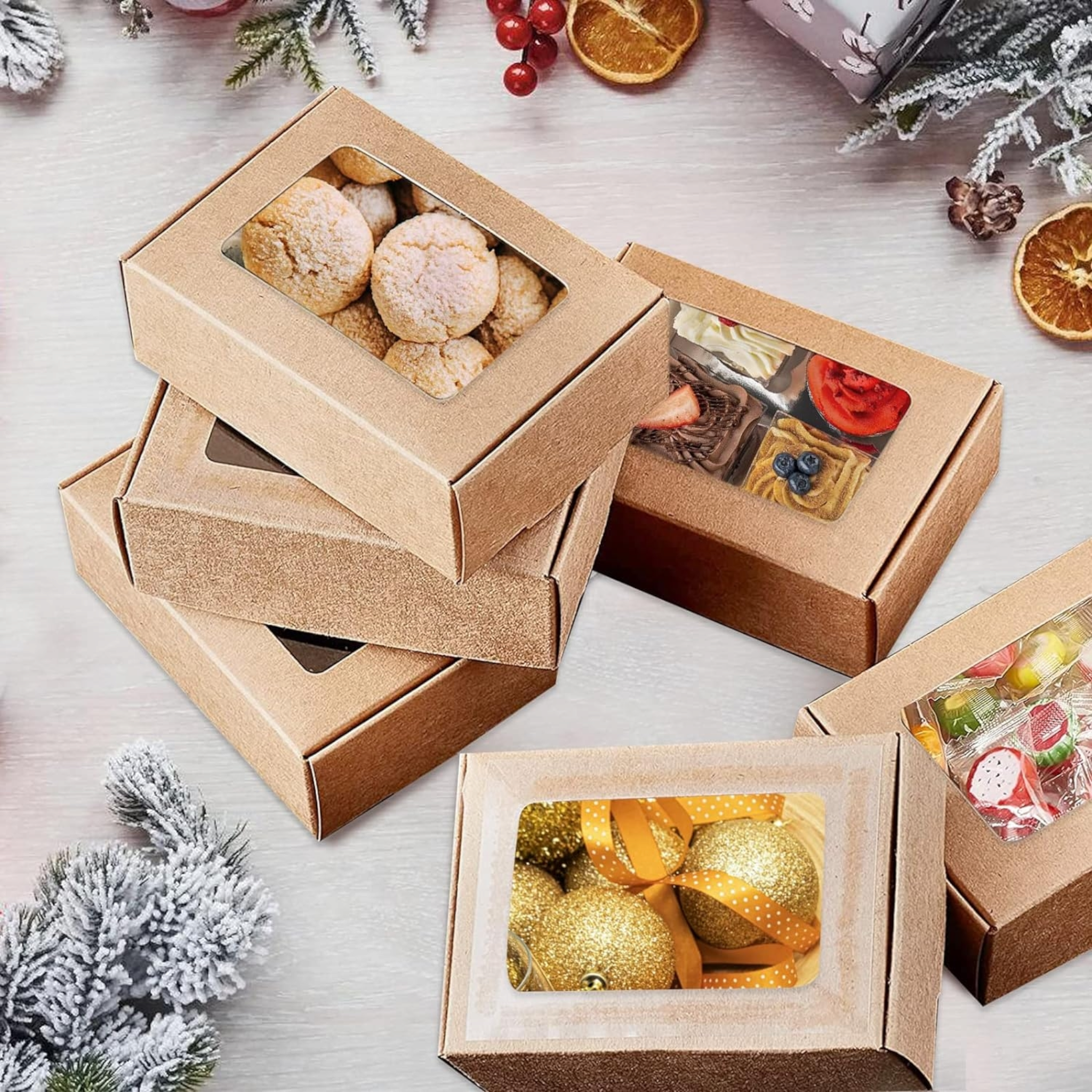 Kraft Paper Meal Lunch Box with Top Window 17.5x12.5cm-22x14cm