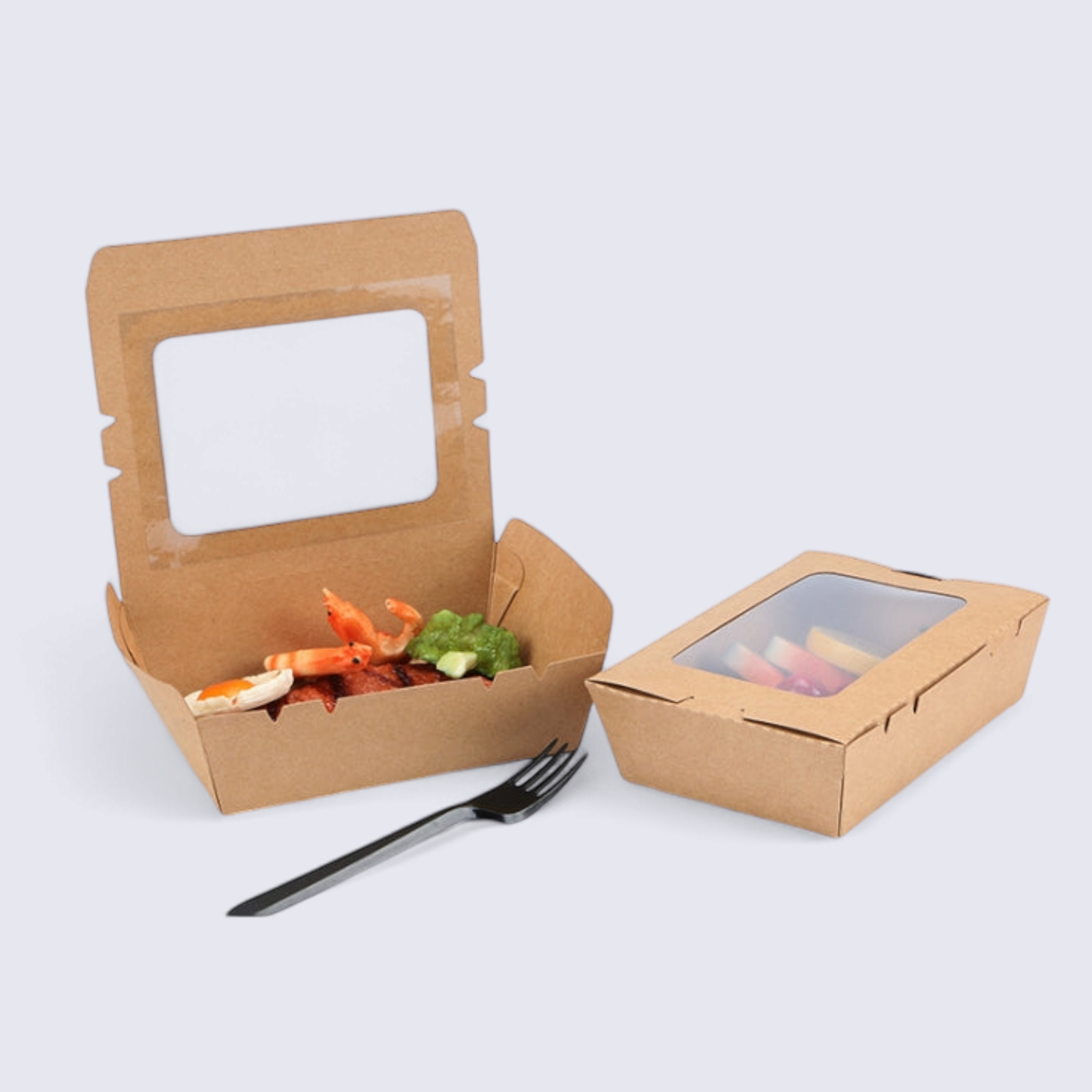 Kraft Paper Meal Lunch Box with Top Window 17.5x12.5cm-22x14cm