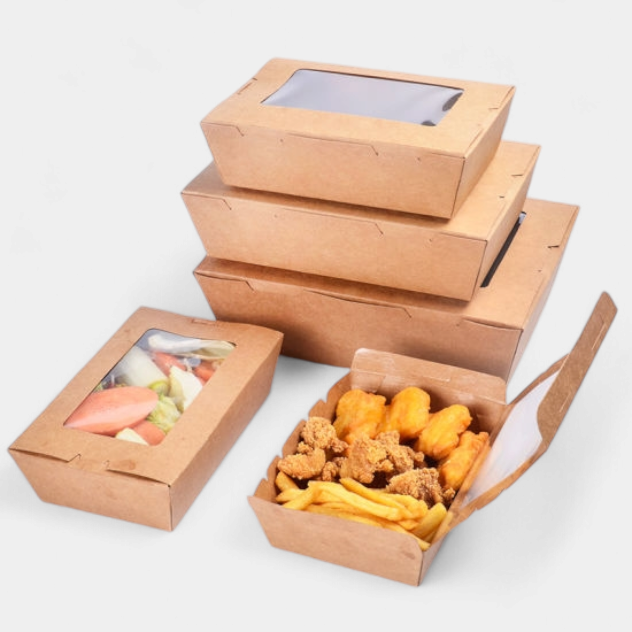 Kraft Paper Meal Lunch Box with Top Window 17.5x12.5cm-22x14cm