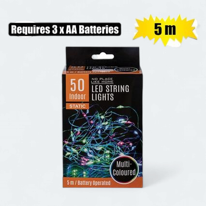 LED Fairy Rope Lights 50X Multi Colored 5m Battery Operated-301-005129-A